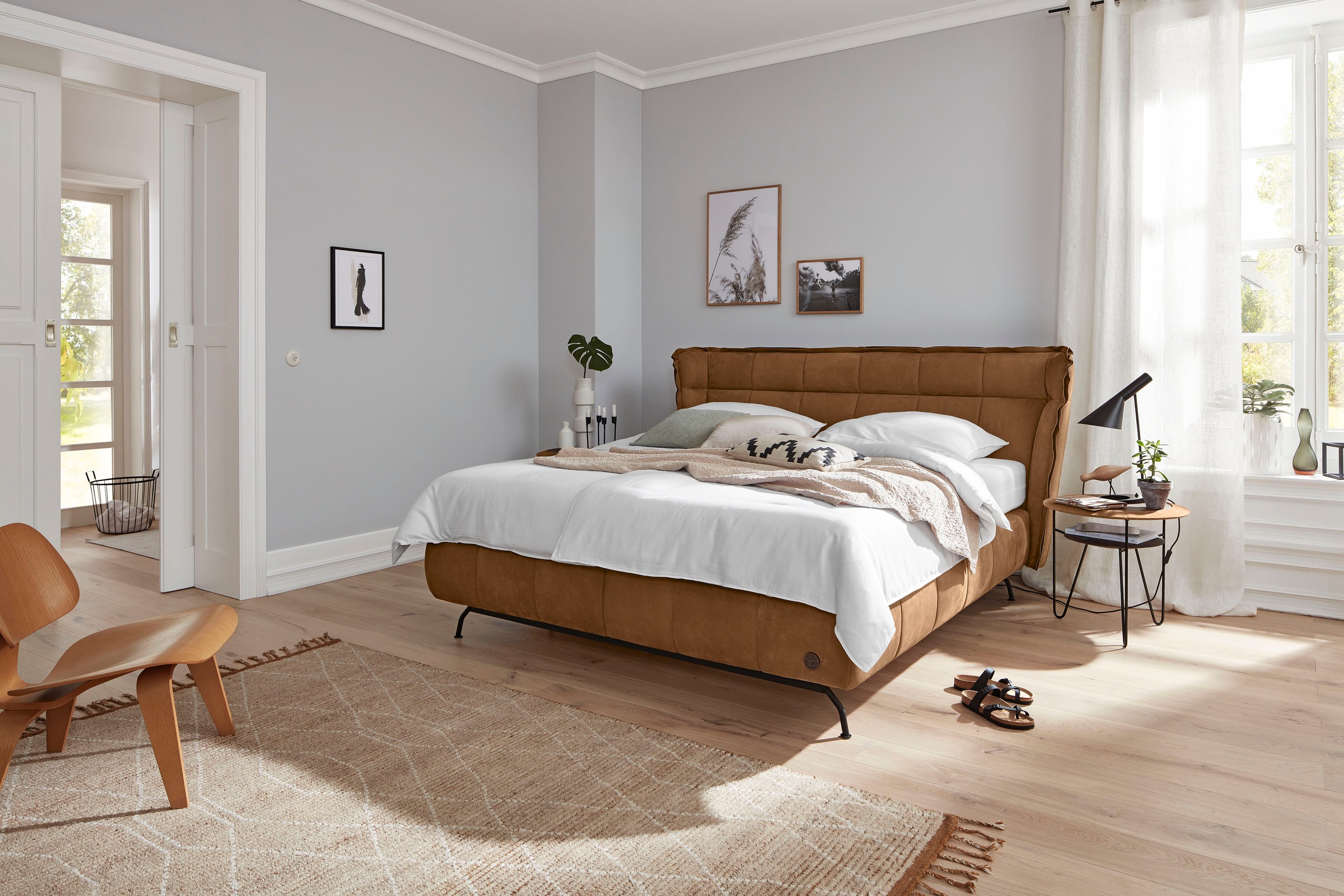 Birkenstock Boxspringbett »Basel Luxury«, luxuriöses Kopfteil mit offener Naht