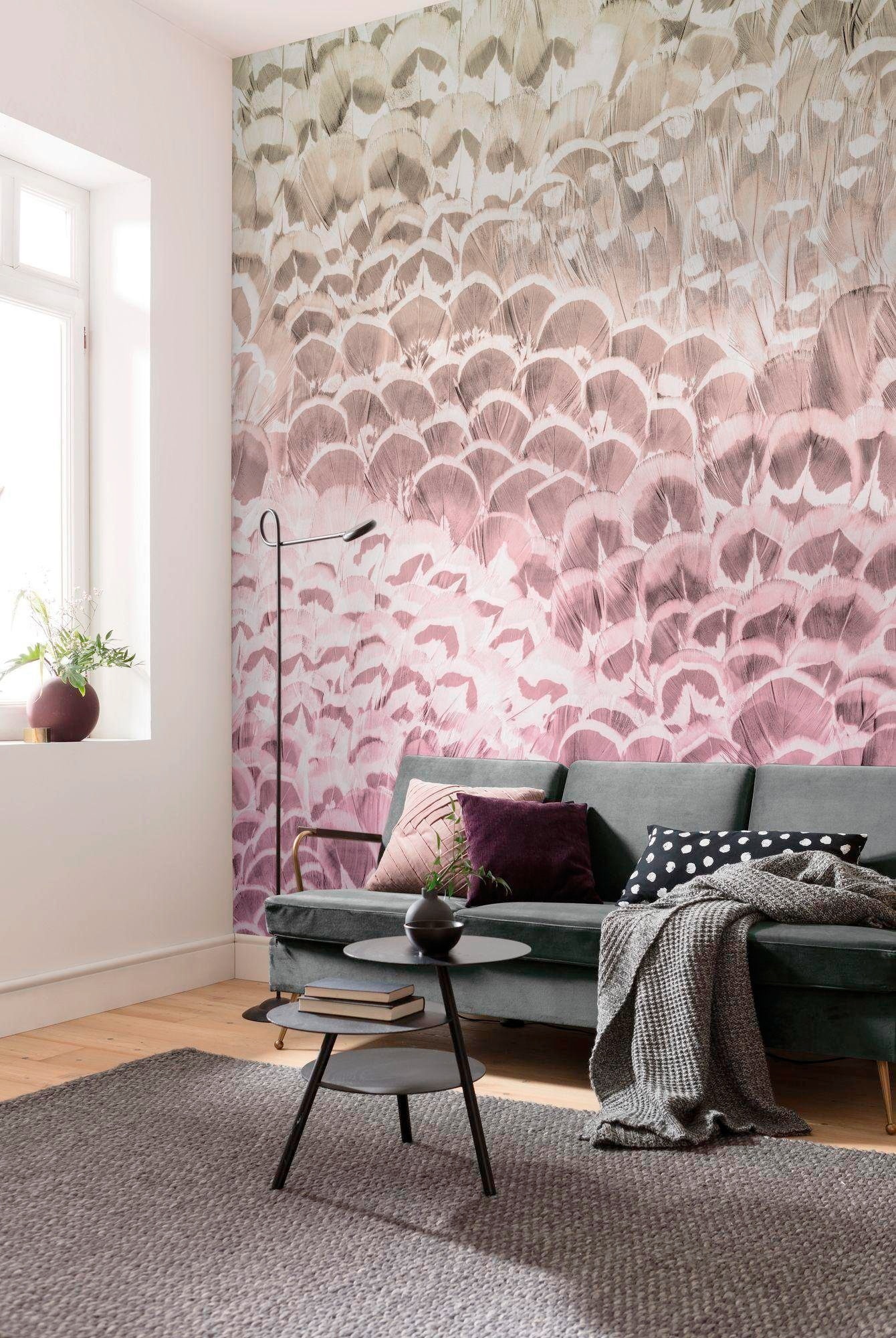 Komar Vliestapete »Digitaldruck Vlies -  Pale Feathers - Größe 200 x 250 cm« bedruckt glatt Wohnzimmer, Schlafzimmer