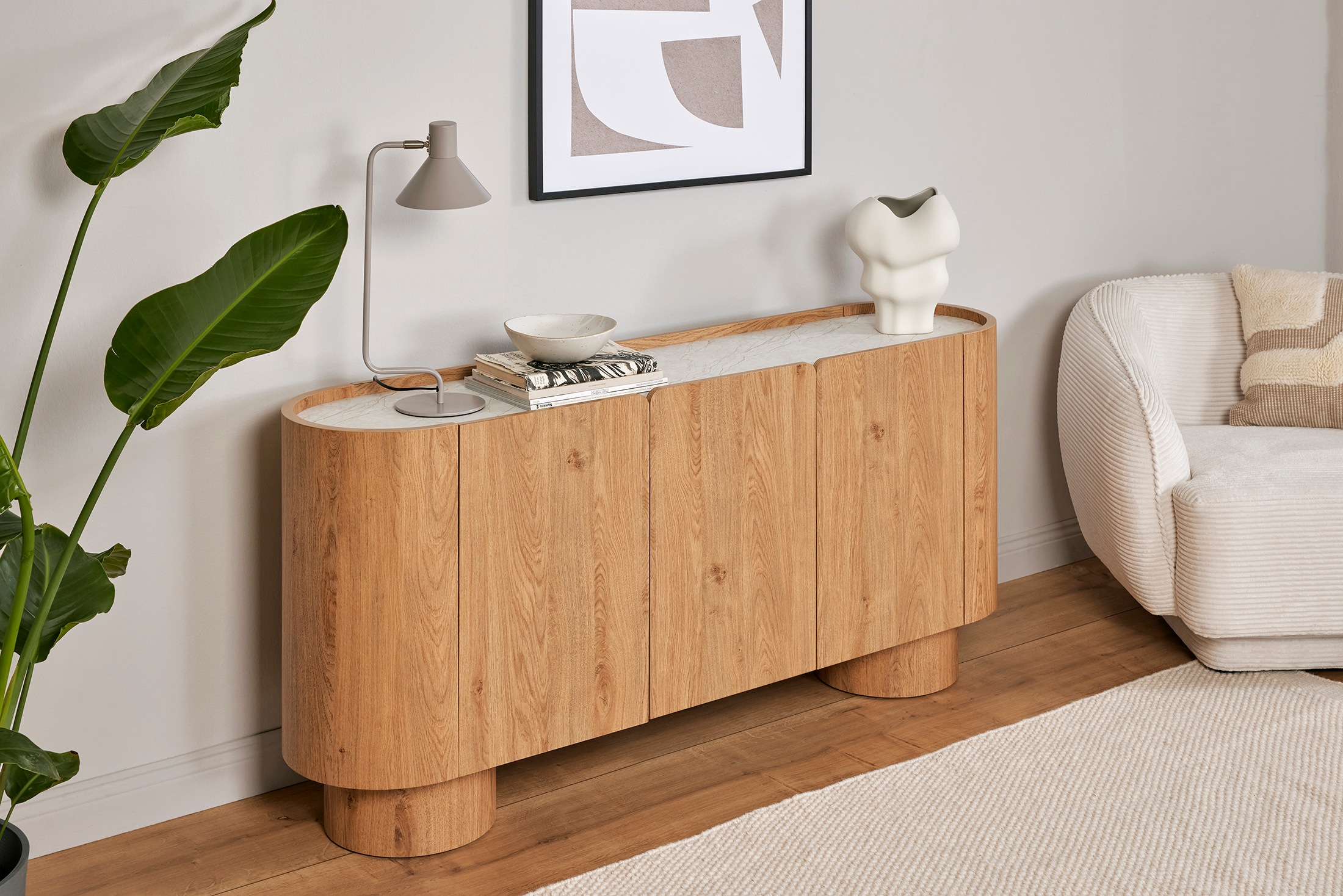 Jahnke Sideboard »CIRCO SB 160«, (1 St.), Sideboard, 3-türig, gerundetes Design, Marmor-Look, Breite 160 cm