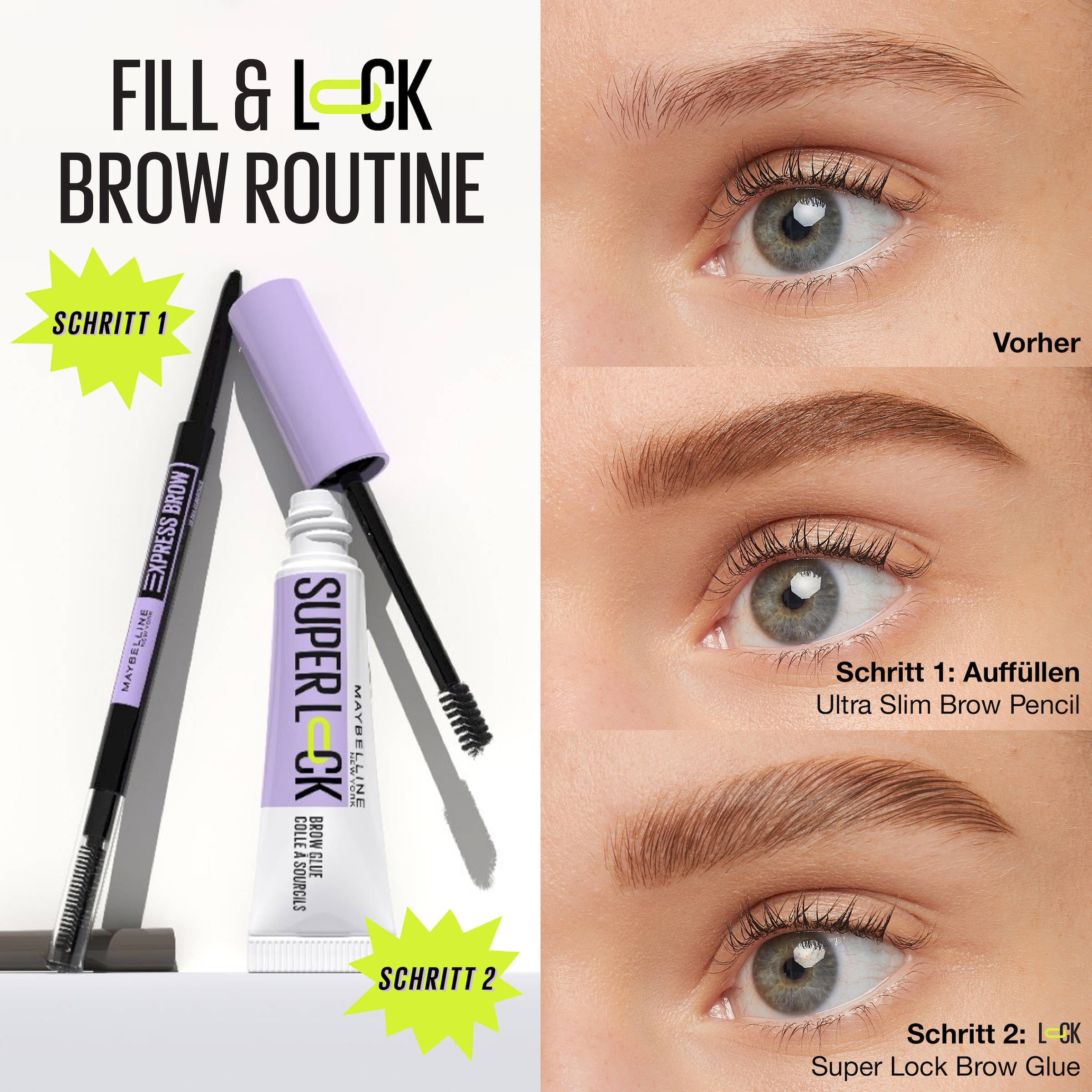 MAYBELLINE NEW YORK Augenbrauenpflege »SUPER LOCK BROW GLUE AUGENBRAUENGEL« fixiert, definiert, formt, setzt Highlights, wischfest