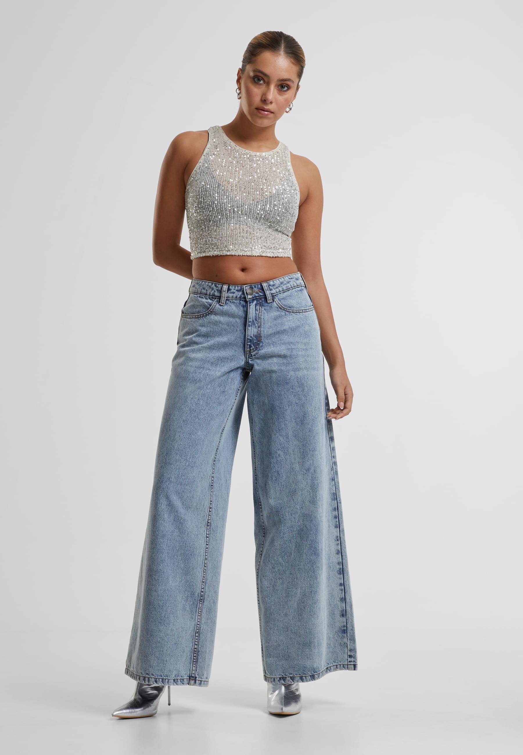 URBAN CLASSICS Muskelshirt »Urban Classics Ladies Sequins Cropped Top«, (1 tlg.)