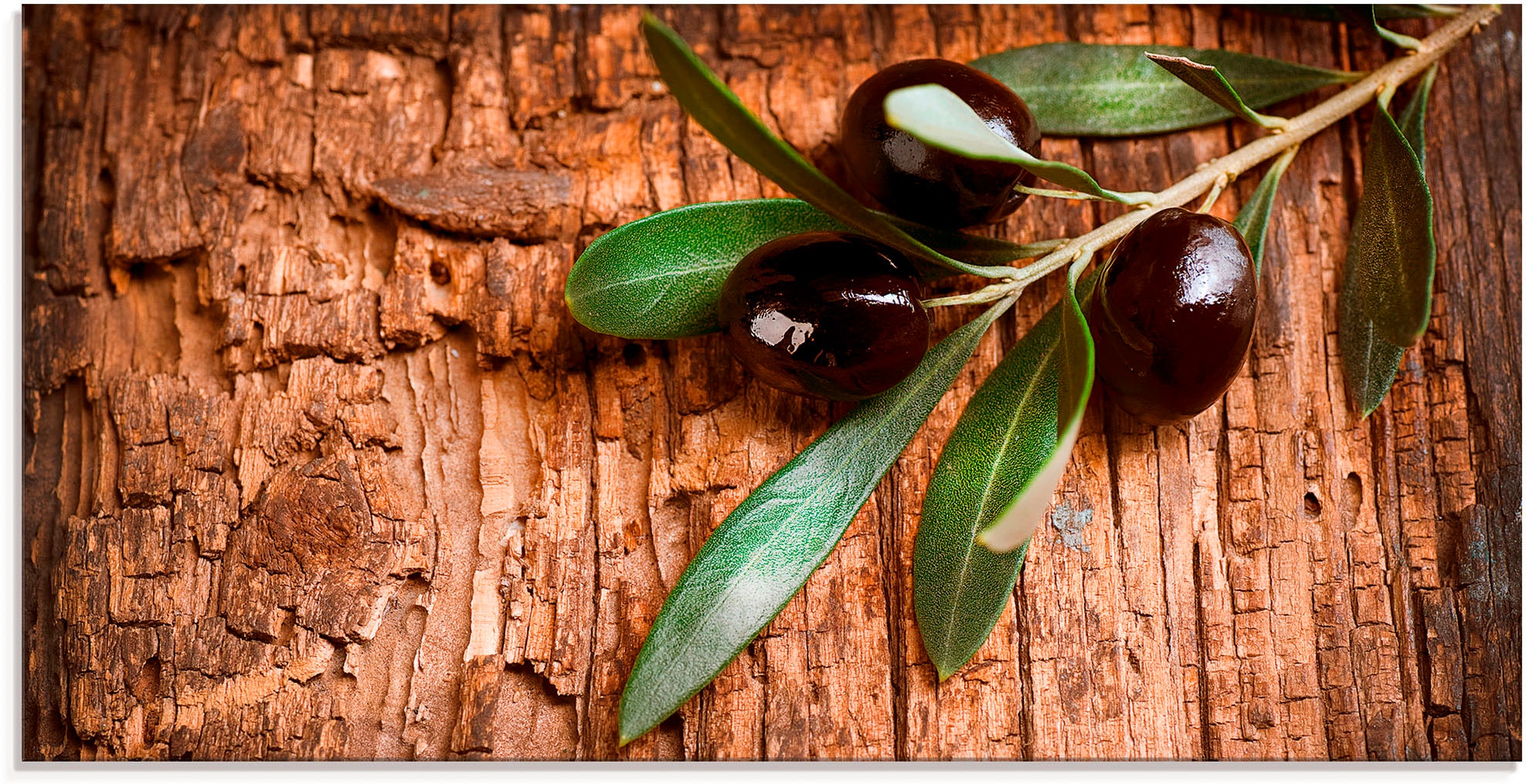 Glasbild »Oliven vor einem Holzhintergrund«, Speisen, (1 St.), in verschiedenen Größen