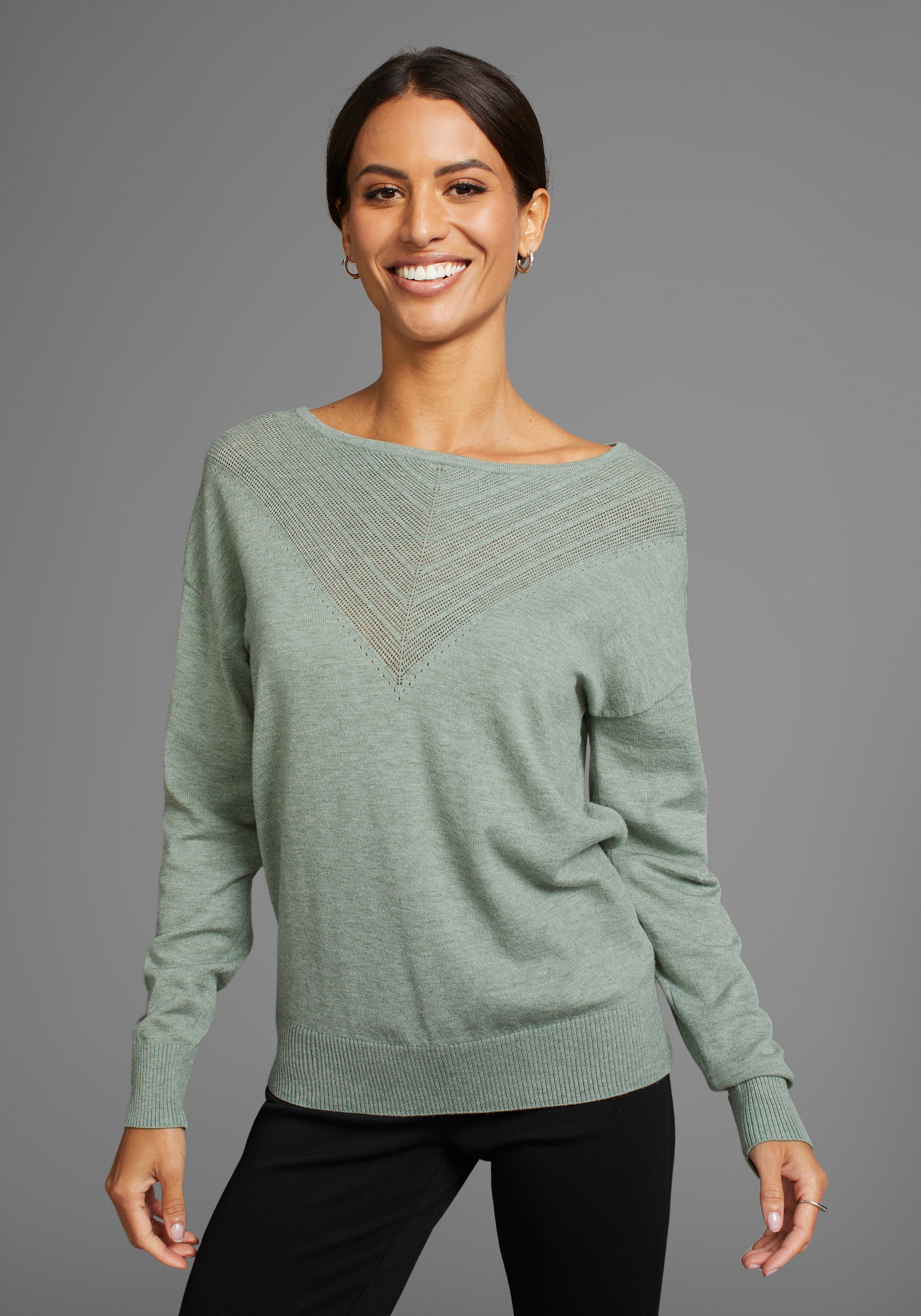 Laura Scott Rundhalspullover mit feinem Ajour-Muster günstig online kaufen