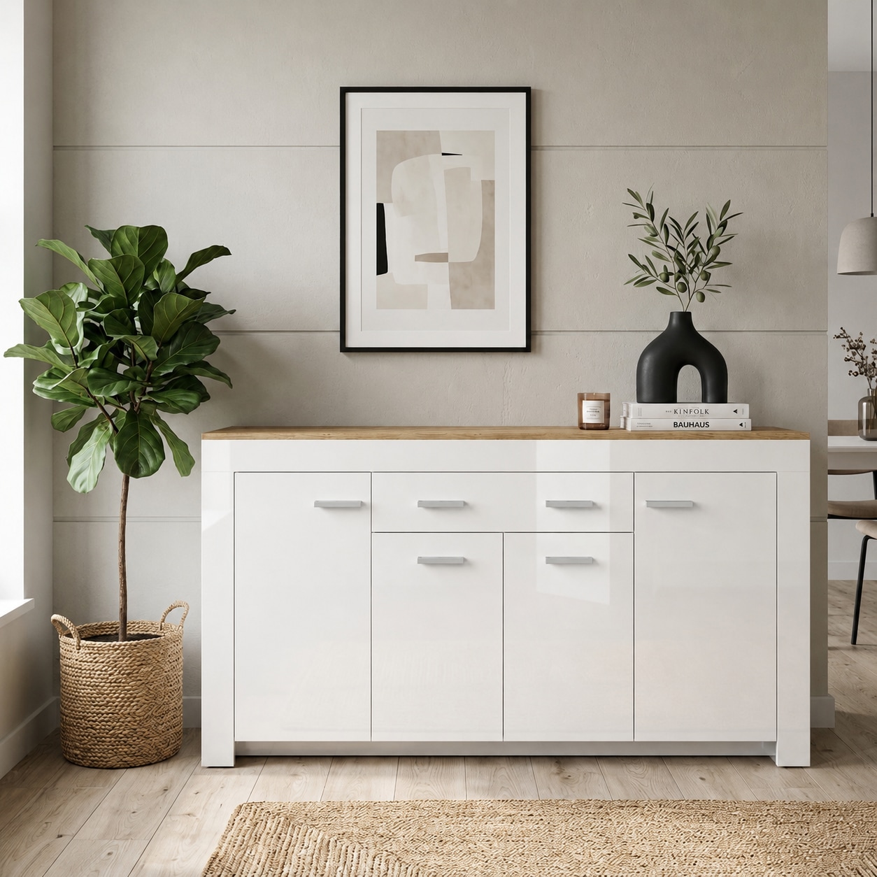 OTTO home Kombikommode »Milan Sideboard, Highboard, Kommode, Schubladenkommode« Breite 190,4 cm, hochglänzende Fronten, 4 Türen, 1 Schublade