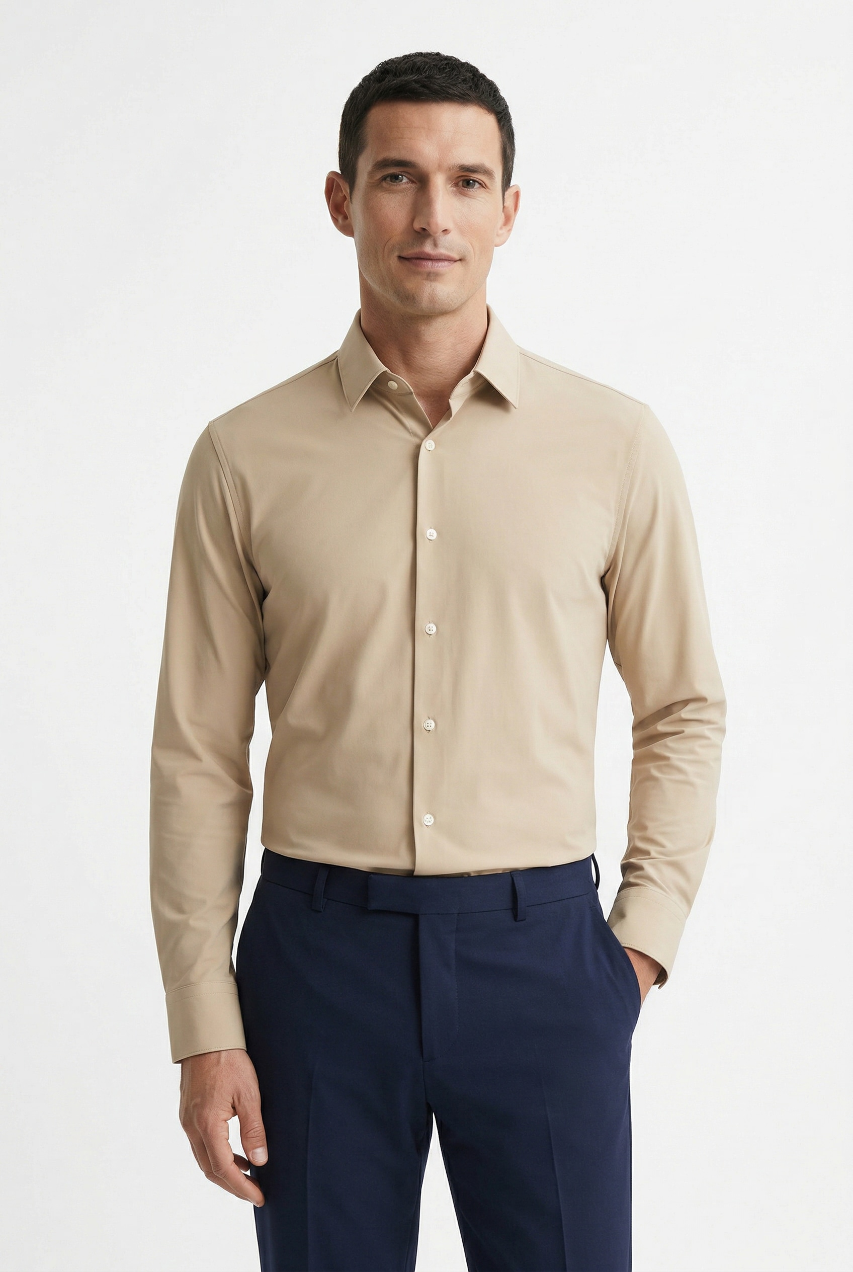 BOSS Langarmhemd "HANK" Kentkragen, Performance-Stretch-Jersey