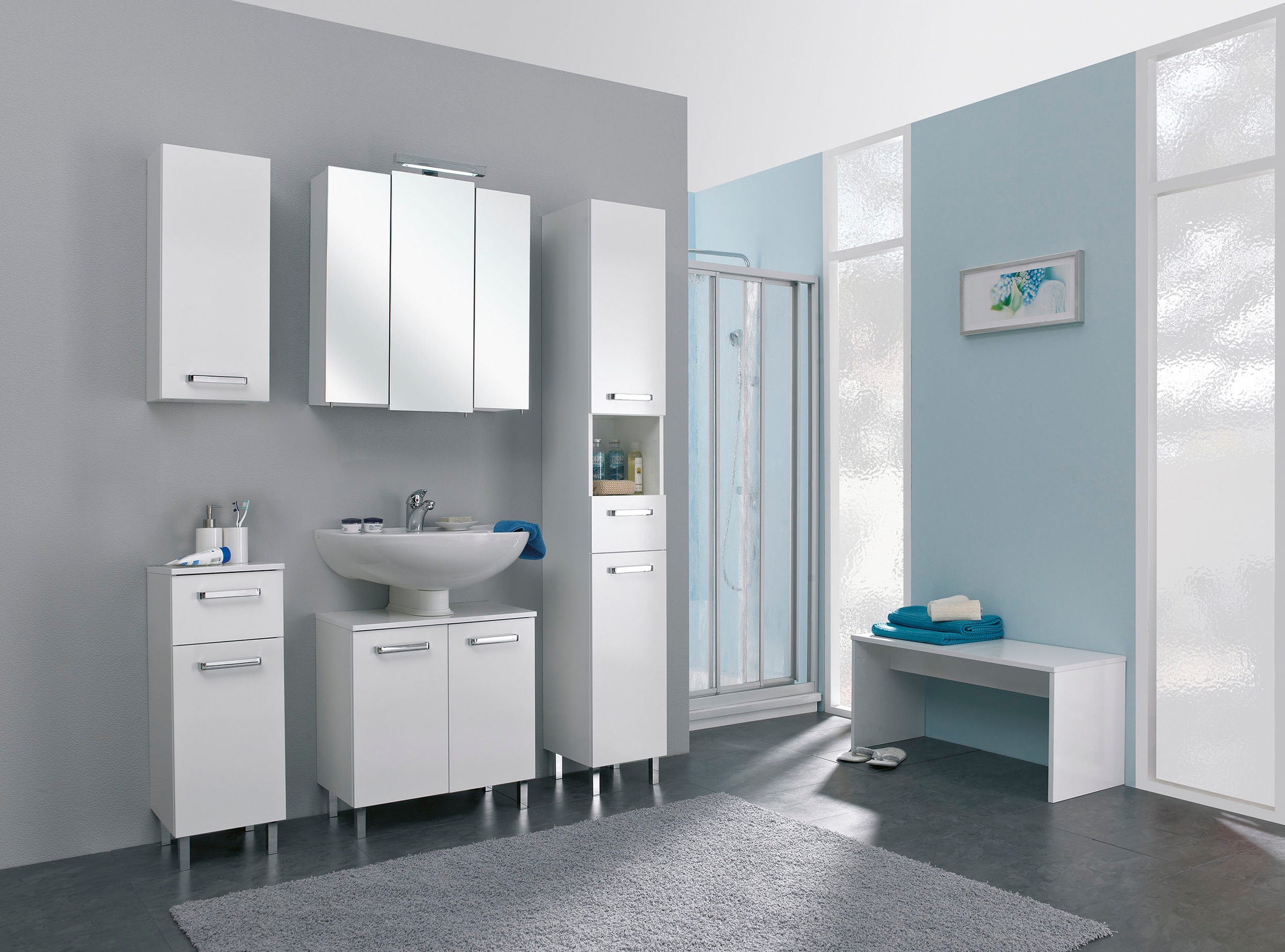 Saphir Badmöbel-Set "Quickset 3-teilig, Waschbeckenunterschrank mit LED-Spi günstig online kaufen