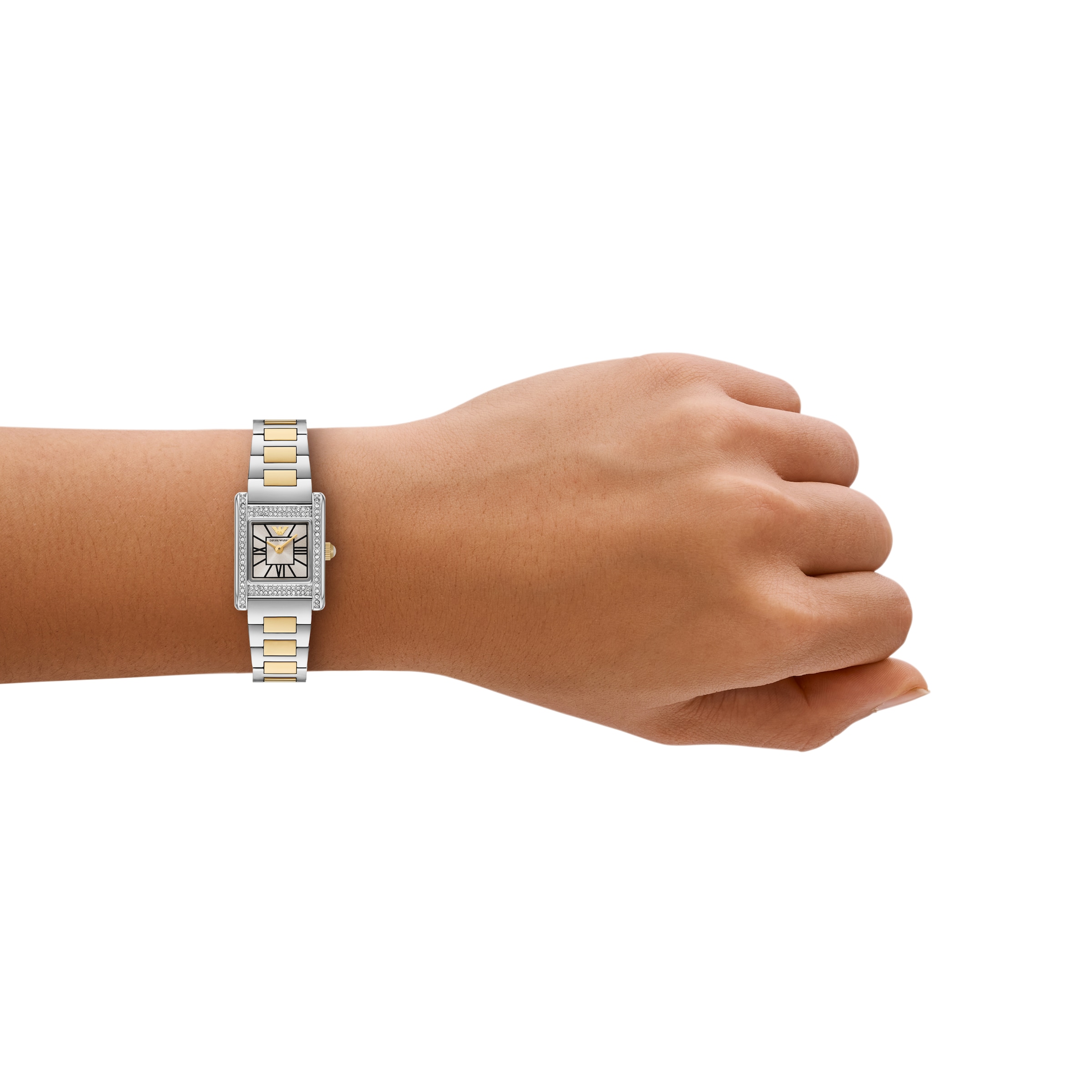 Emporio Armani Quarzuhr, Armbanduhr, Damenuhr, Edelstahlarmband, analog, Glassteine