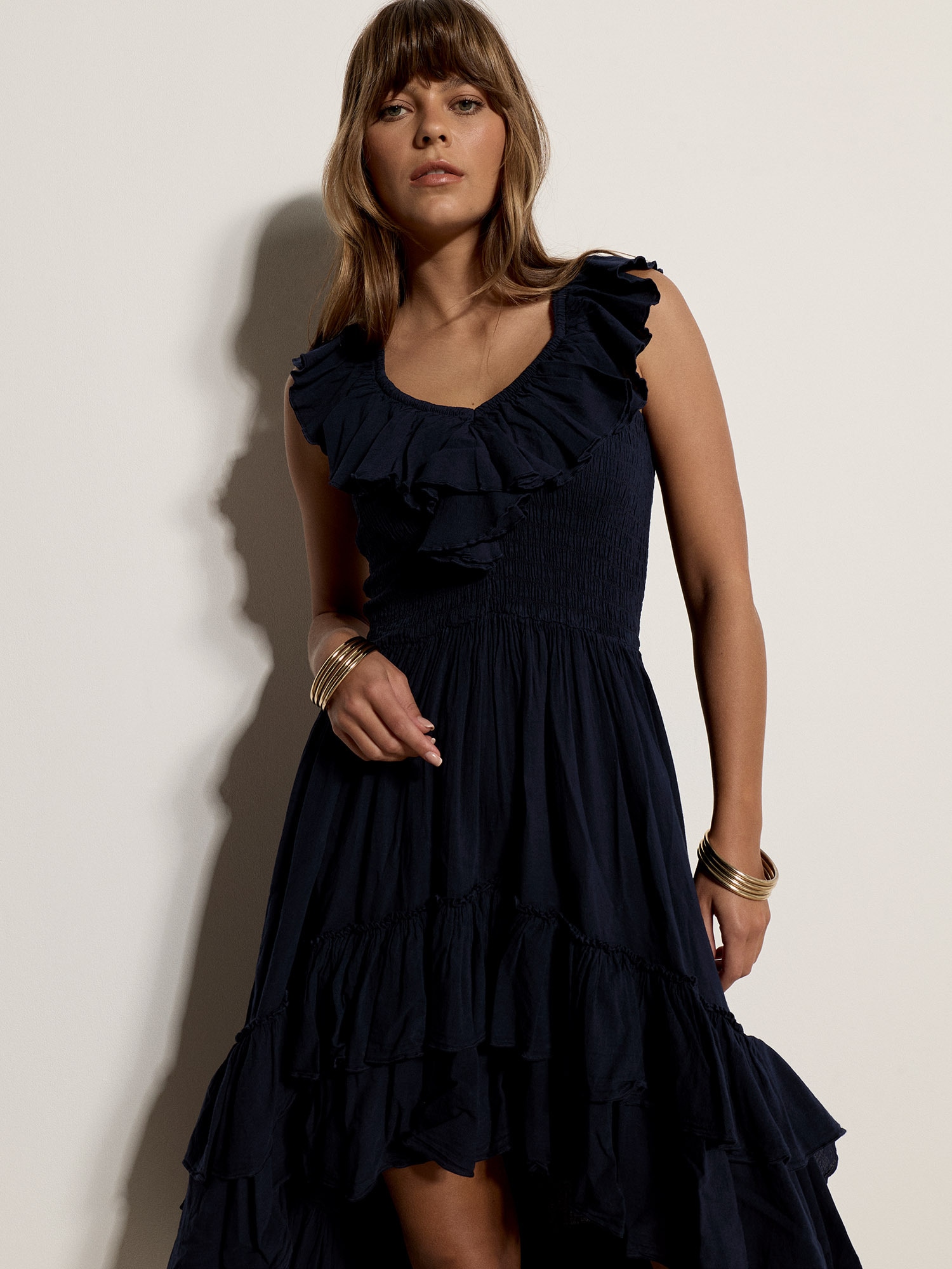 Apricot Midikleid »Midi-Kleid aus Baumwolle mit Asymmetrie und Rüschen« Rüschen