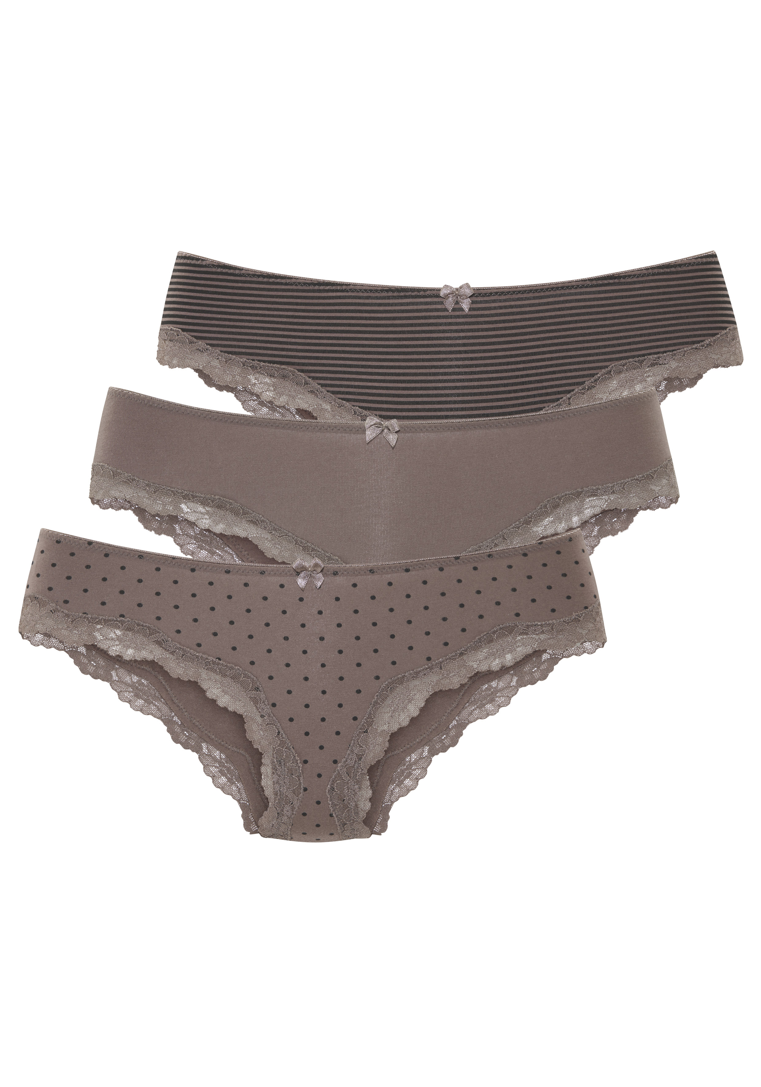 LASCANA Slip 3er-Pack, aus elastischer Baumwolle mit zarter Spitze