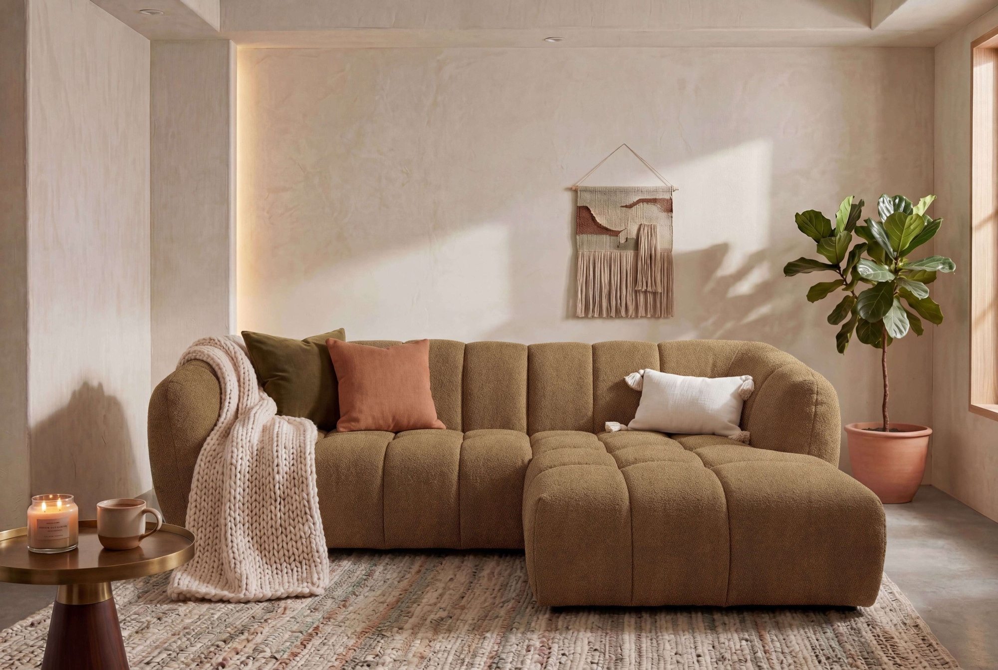 OTTO home Ecksofa »Gerron, Struktur-Chenille-Stoff mit Mélange-Effekt« Breite 271 cm, L-Form, vertikale Steppung, organische Rundungen