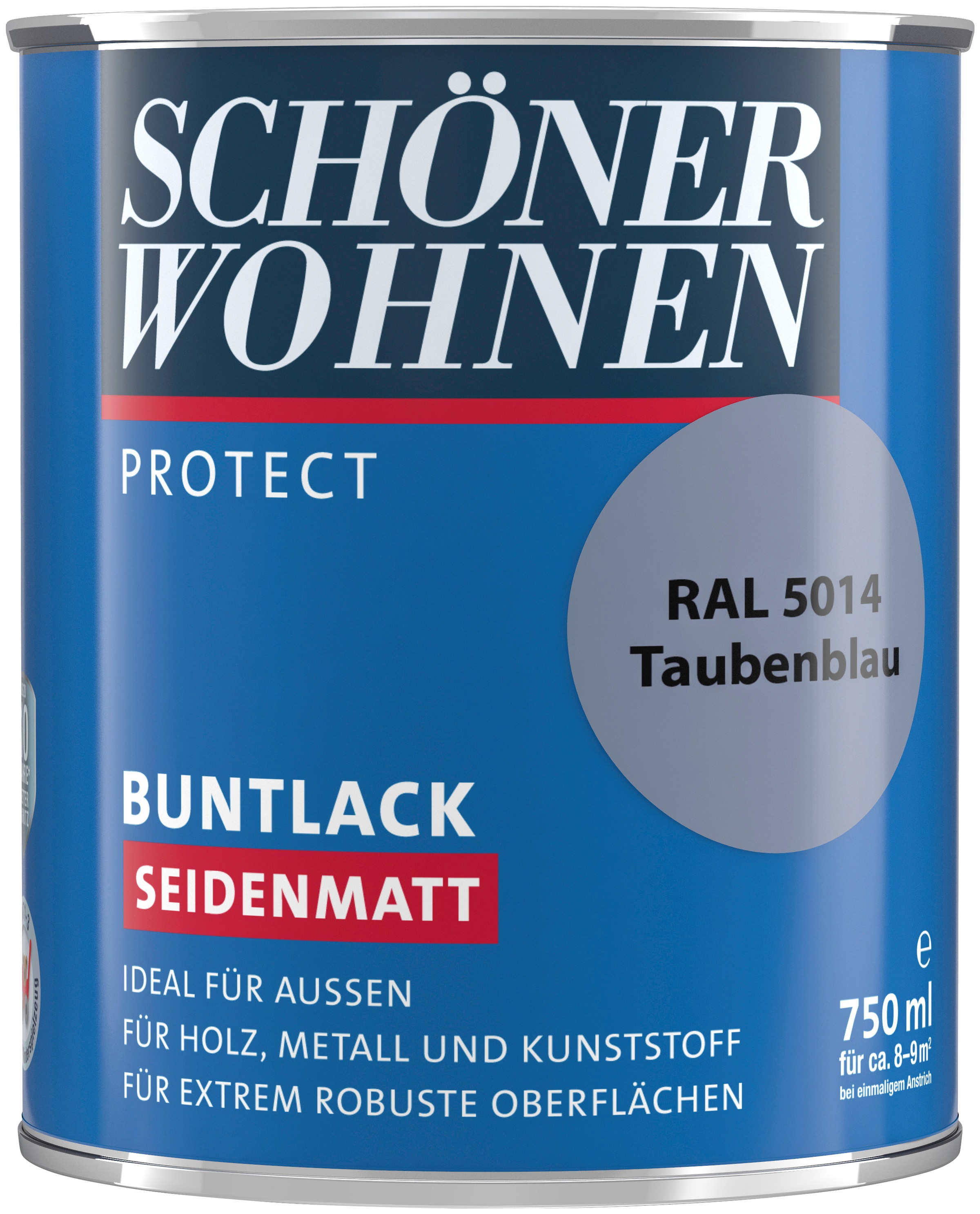 SCHÖNER WOHNEN FARBE Lack »Protect Buntlack«, 750 ml, taubenblau RAL 5014, seidenmatt, ideal für außen