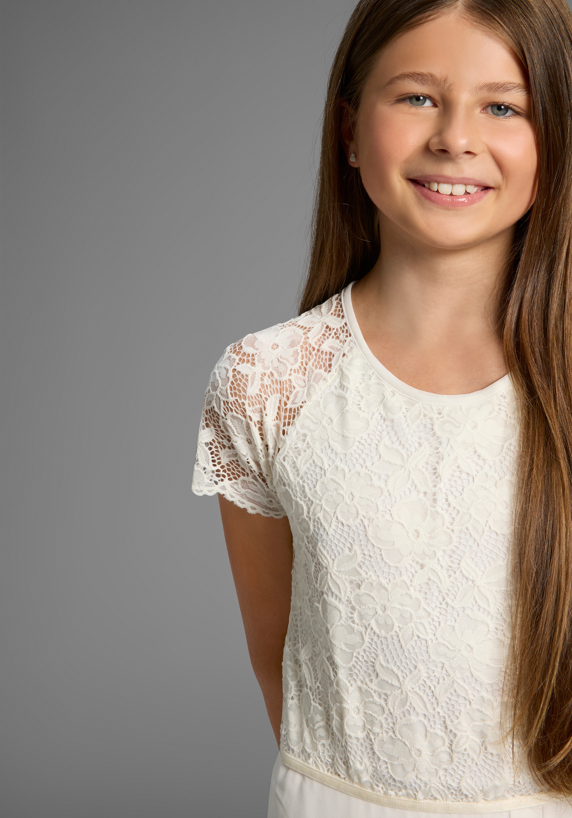 KIDSWORLD Jerseykleid »Festliches Kleid mit Spitze«, Elegantes Kleid mit Spitze und Chiffon
