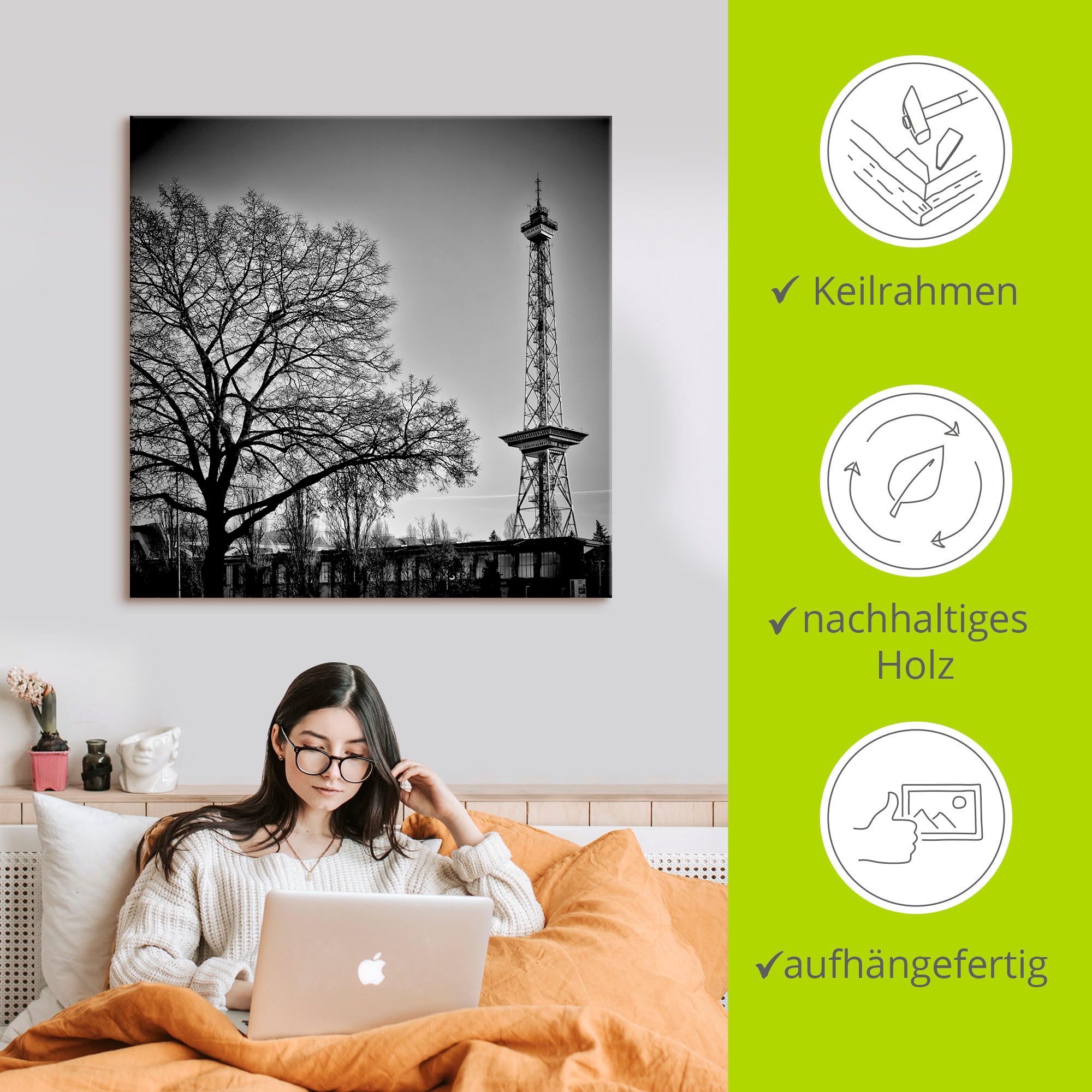 Artland Leinwandbild »Berlin Funkturm«, Gebäude, (1 St.), auf Keilrahmen gespannt
