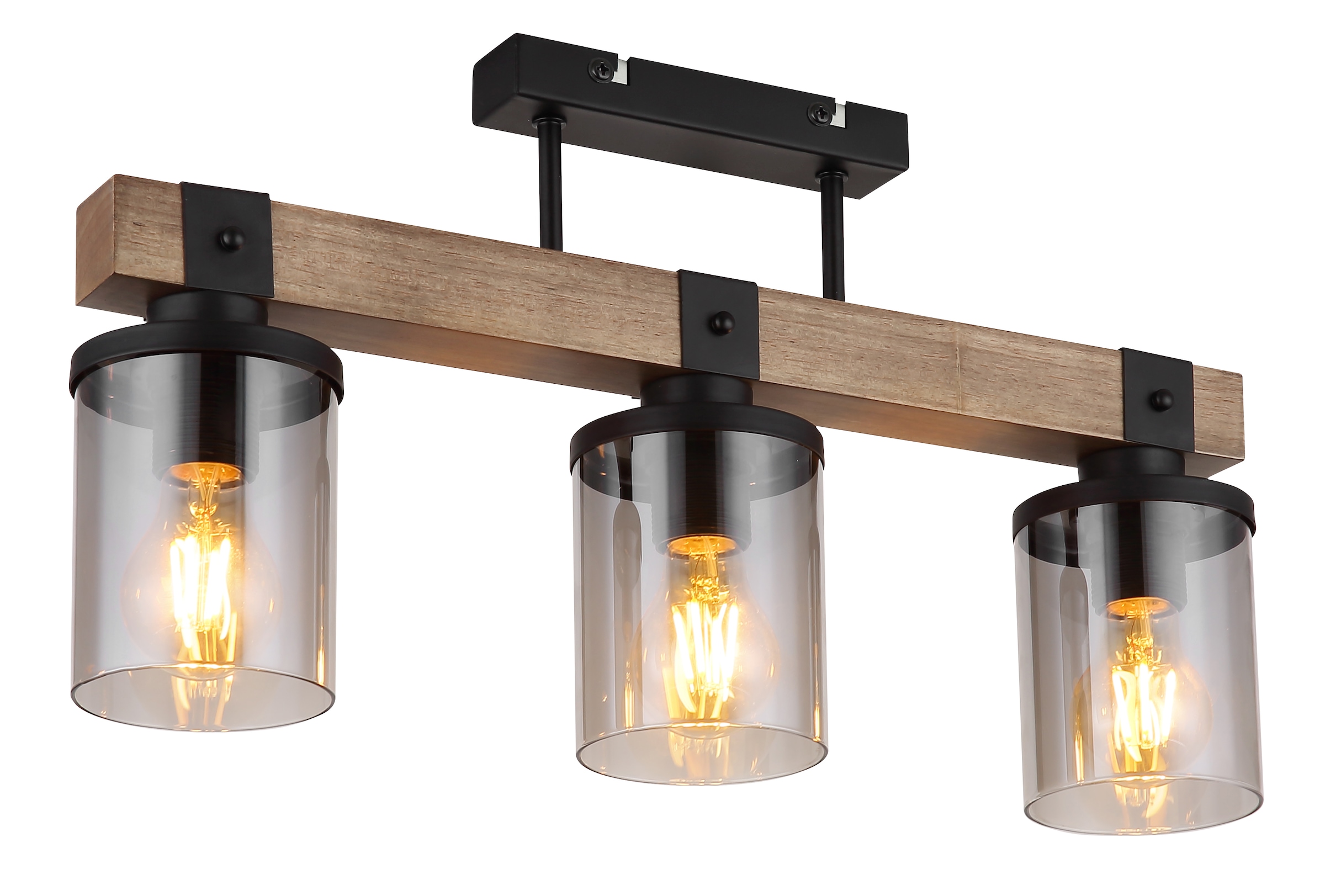 GLOBO LIGHTING Deckenleuchte »LILA«, Leuchtmittel E27 | ohne Leuchtmittel, Deckenlampe/schwarz/Holz/Glas rauchfarben/Wohnzimmer/Esszimmrt