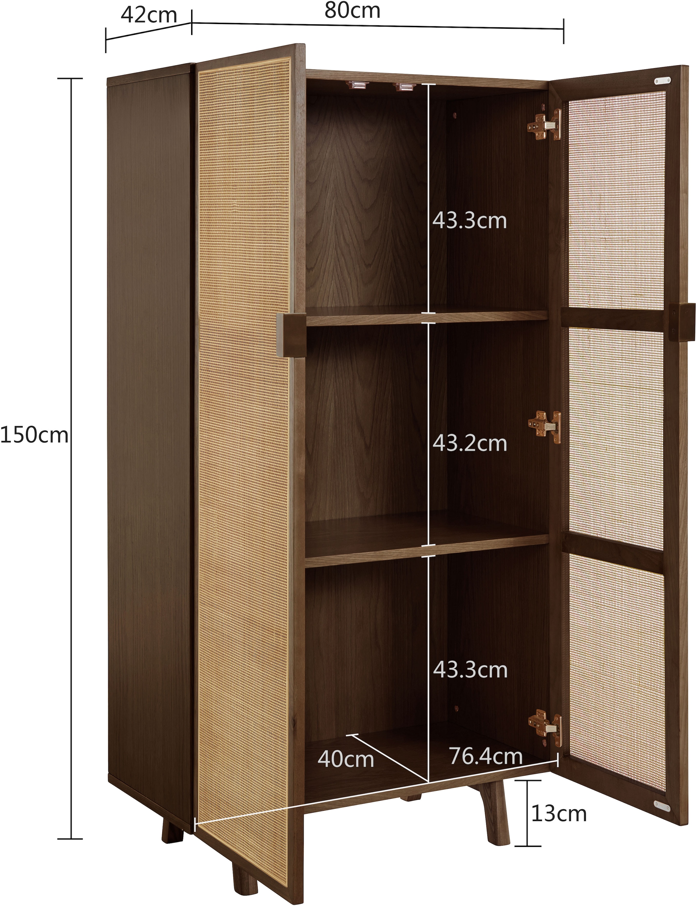 LeGer Home by Lena Gercke Highboard »Lina« Mit Rattan Einsatz, 3 Innenfächer, teilmassiv
