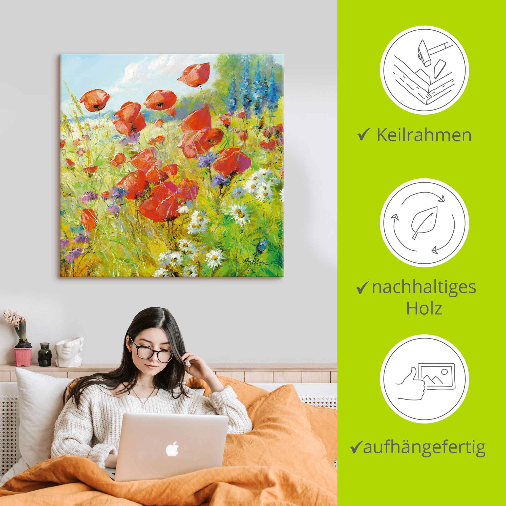 Artland Wandbild »Sommerwiese mit Mohnblumen«, Blumenwiese, (1 St.), als Alubild, Outdoorbild, Leinwandbild, Poster in verschied. Größen