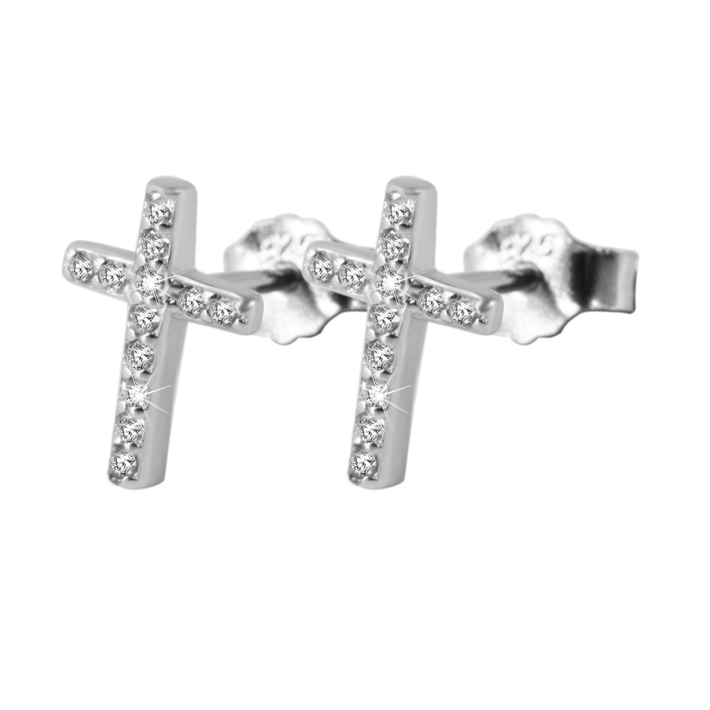 Adelia´s Paar Ohrstecker »Ohrstecker Kreuz aus 925 Silber mit Zirkonia 10 cm«