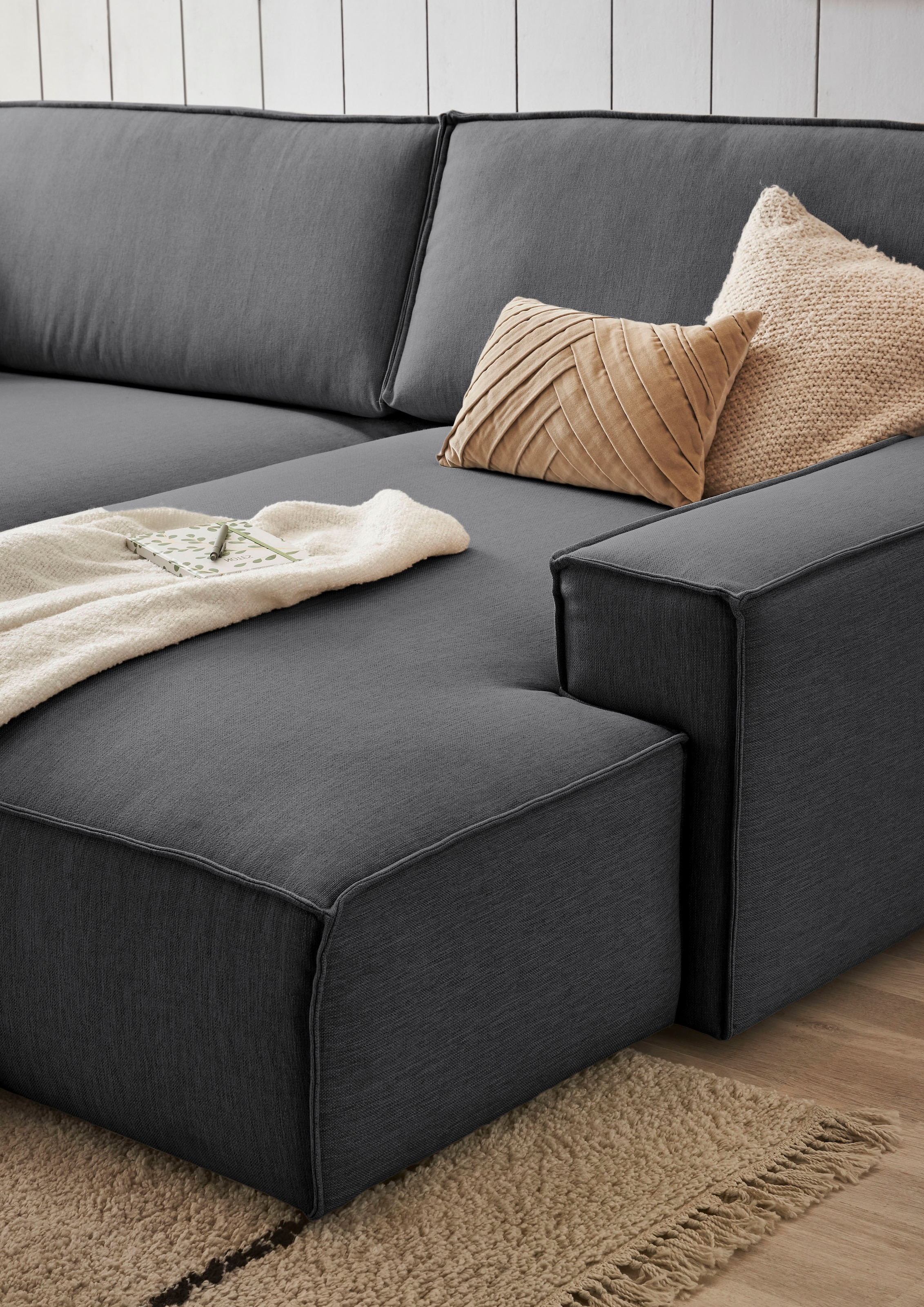 Home affaire Polsterecke »NEU: SHERWOOD XXL tief, L-Form mit Schlaffunktion, Big-Sofa mit Hocker«, (Set, 2 St.), stellbar zum Schlafsofa (Krokodilverbinder), Cord, Leinenoptik