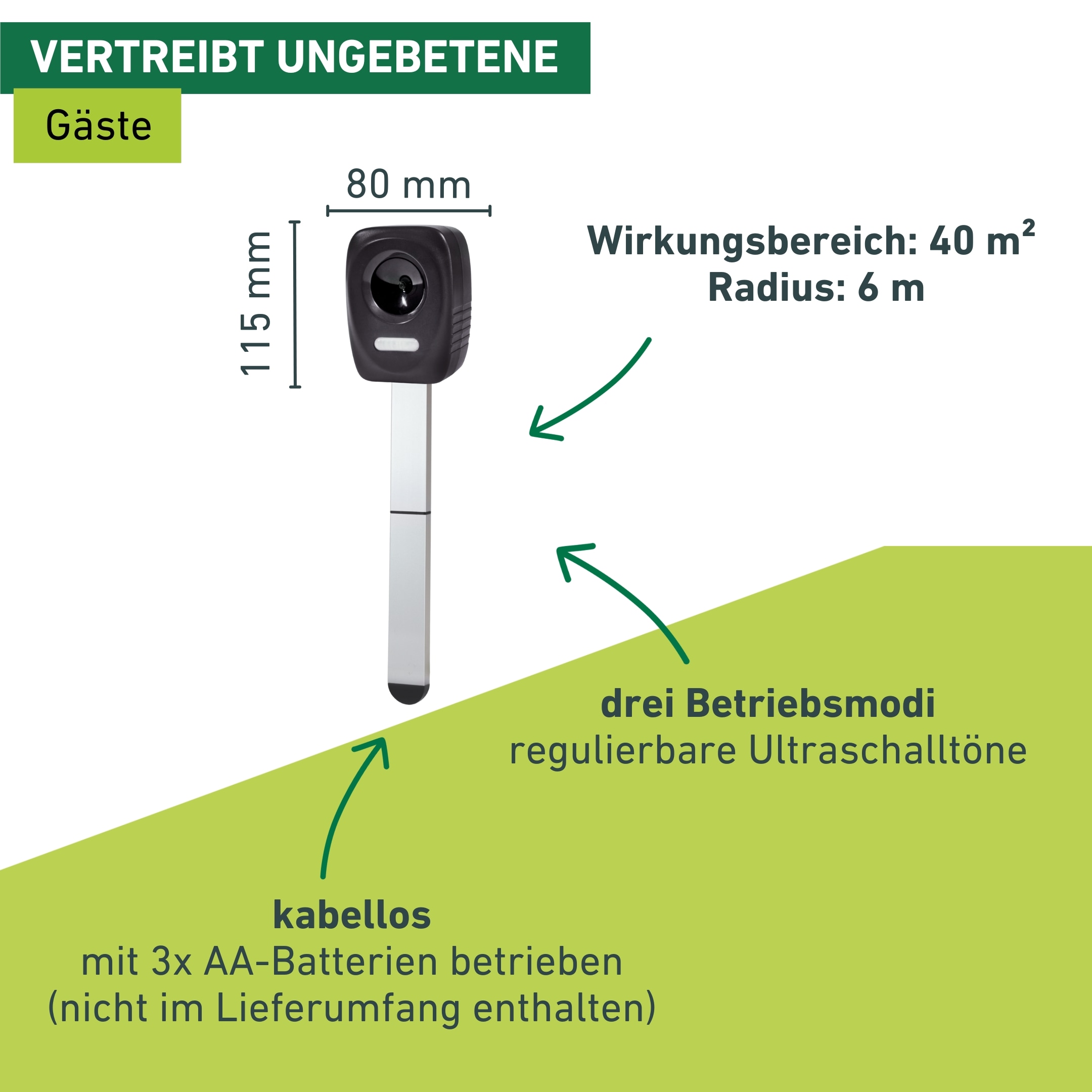 Windhager Ultraschall-Tierabwehr »Gerät Outdoor,  mit Solar oder Batterie« Tiervertreiber gegen Marder, Waschbären, Wirkungsbereich 40 oder 60 m²