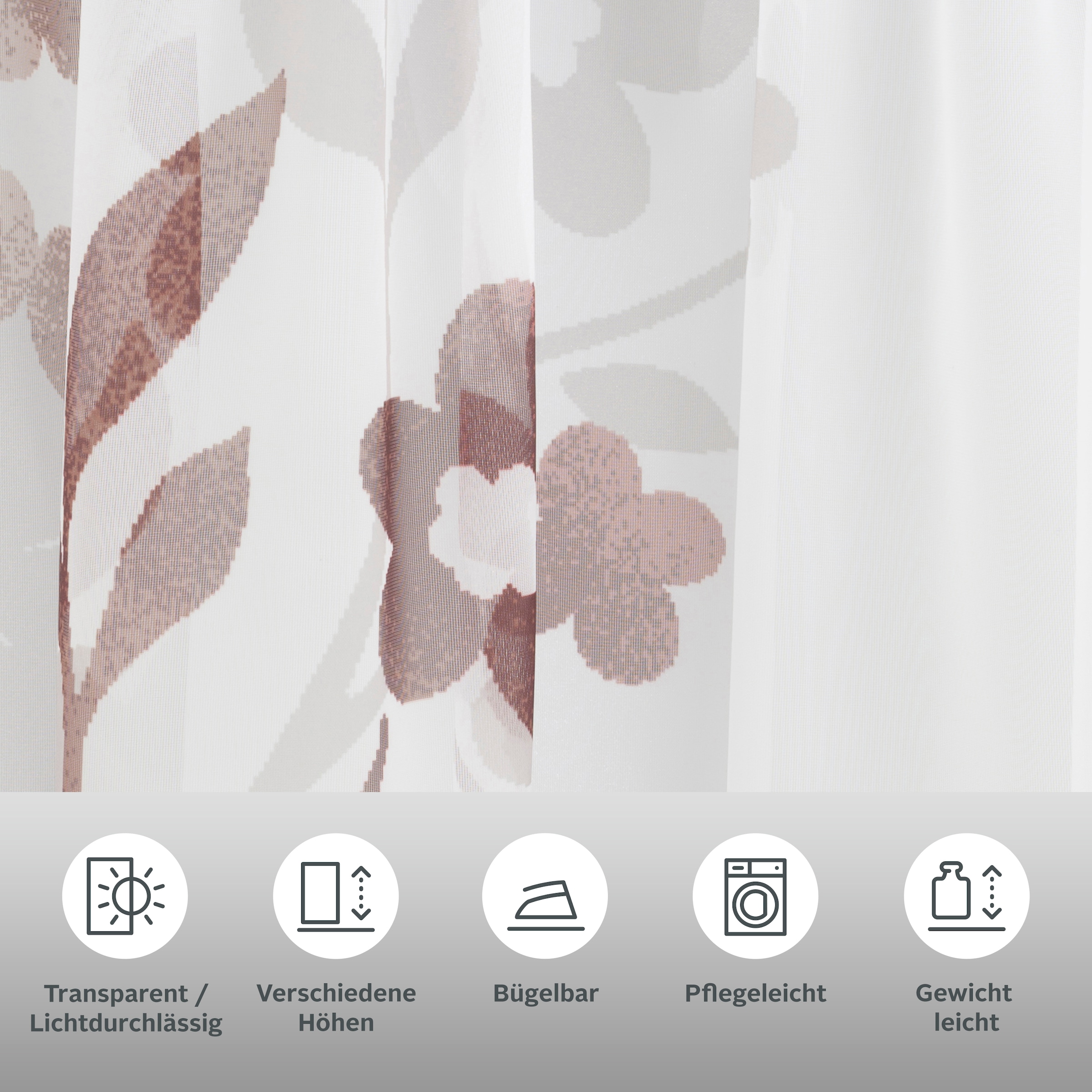 Home affaire Gardine »Ina«, (2 St.), transparent, 2-er Set, einseitig bedruckt, Voile