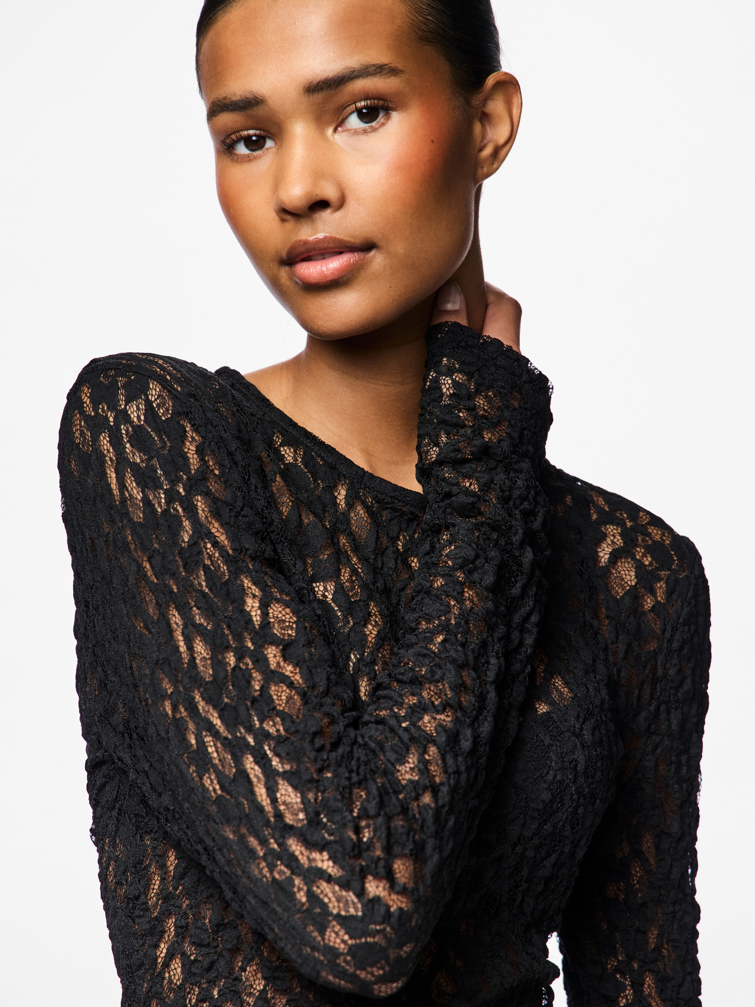 pieces Langarmshirt »PCHAZEL LS LACE TOP NOOS«
