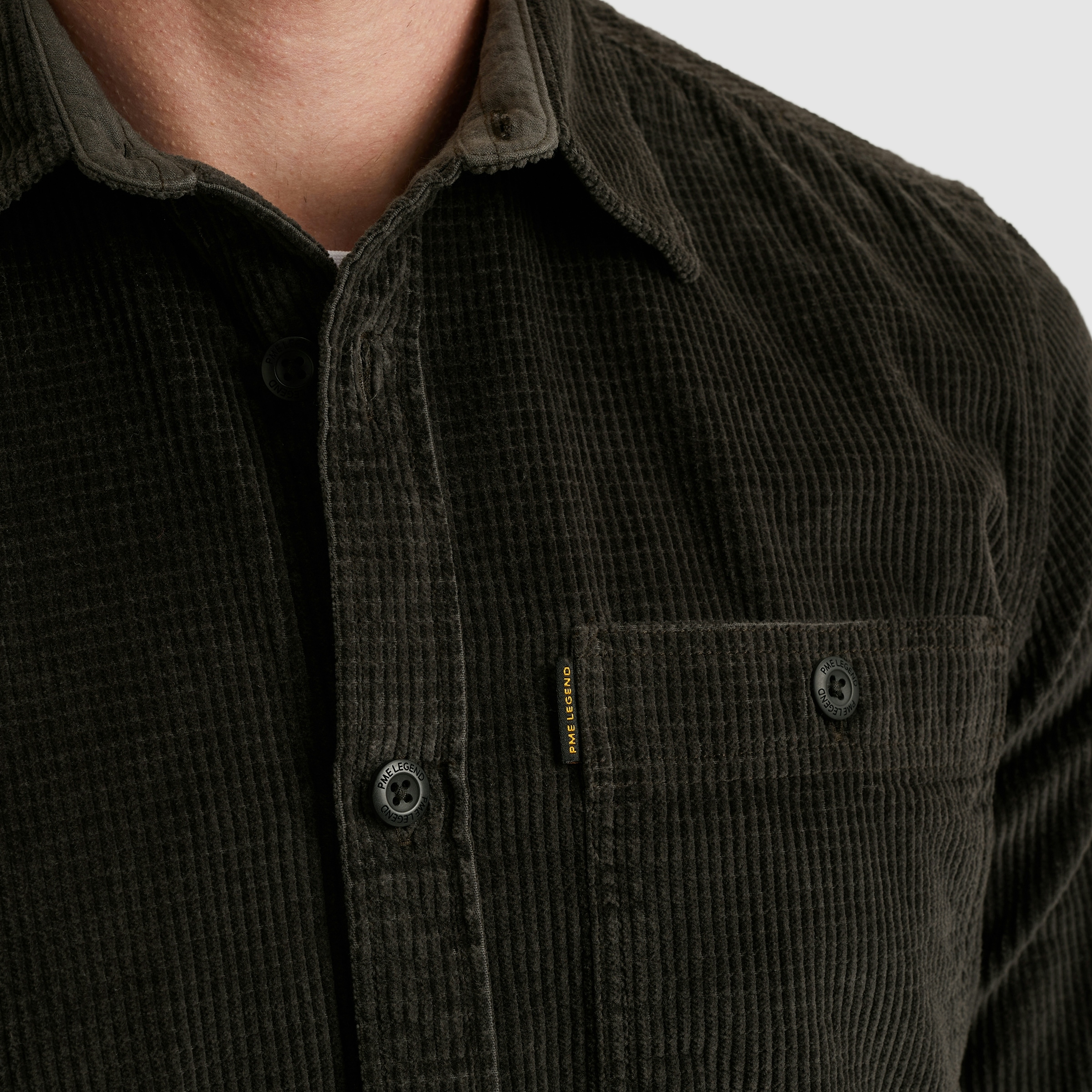 PME LEGEND Langarmhemd aus softem Cord, mit Knopfleiste