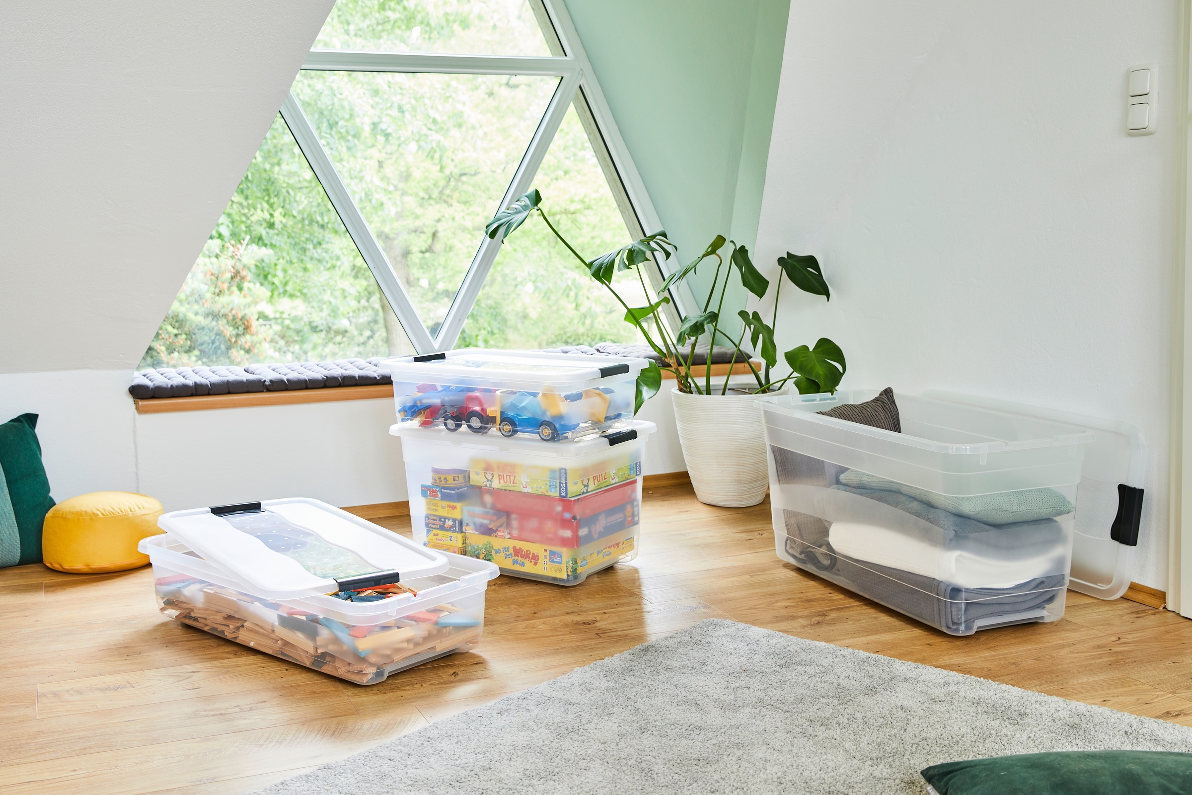 keeeper Aufbewahrungsbox »Konrad, Box mit Rollen, 3er Set, 52 L, 59,5 x 39,5 x 35 cm« durch Clips verschließbar, Griffe und Rollen am Boden