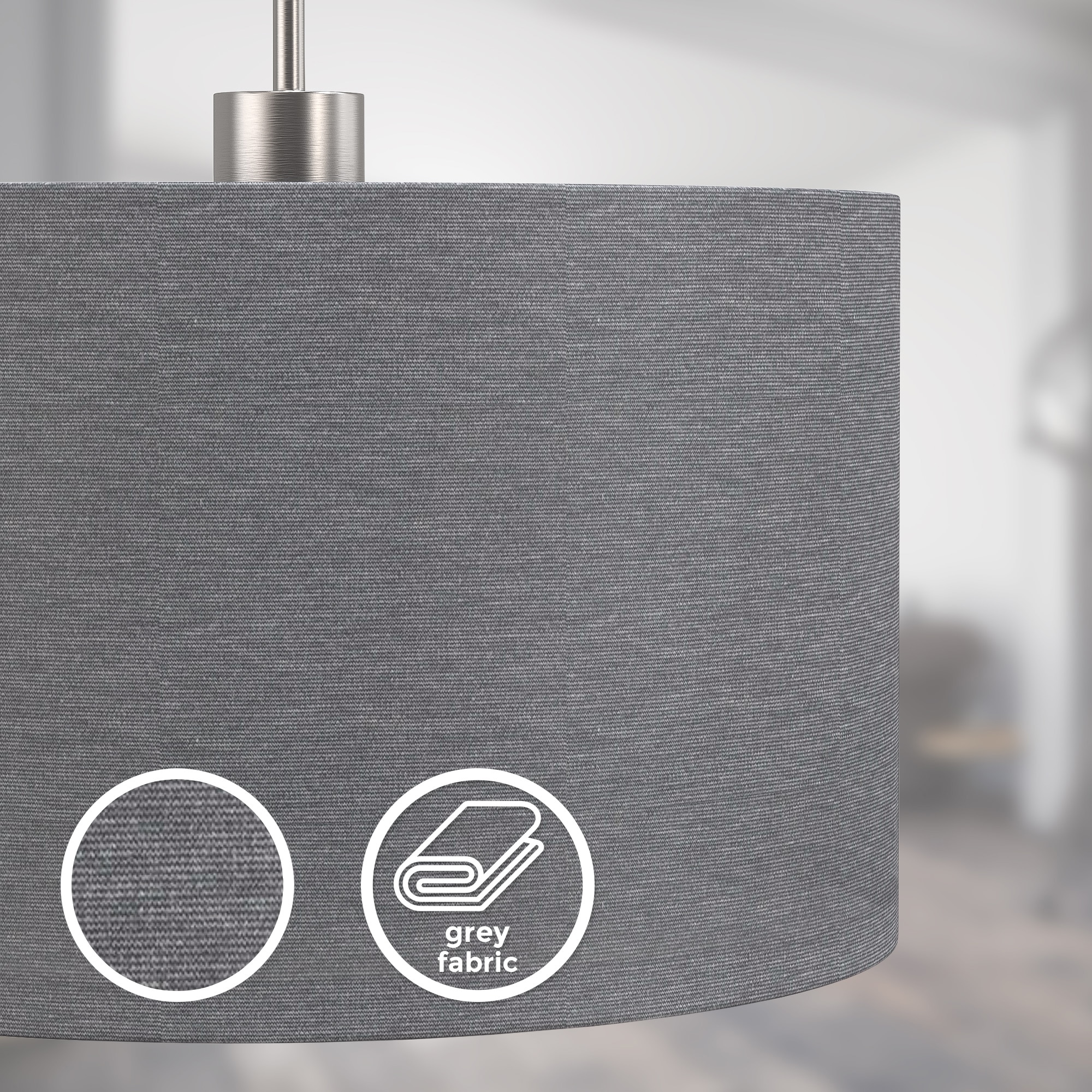 B.K.Licht LED Pendelleuchte, 1 flammig, Leuchtmittel E27 | ohne Leuchtmittel, Hängelampe, Textil Lampenschirm, Deckenlampe, Wohnzimmer, E27, grau