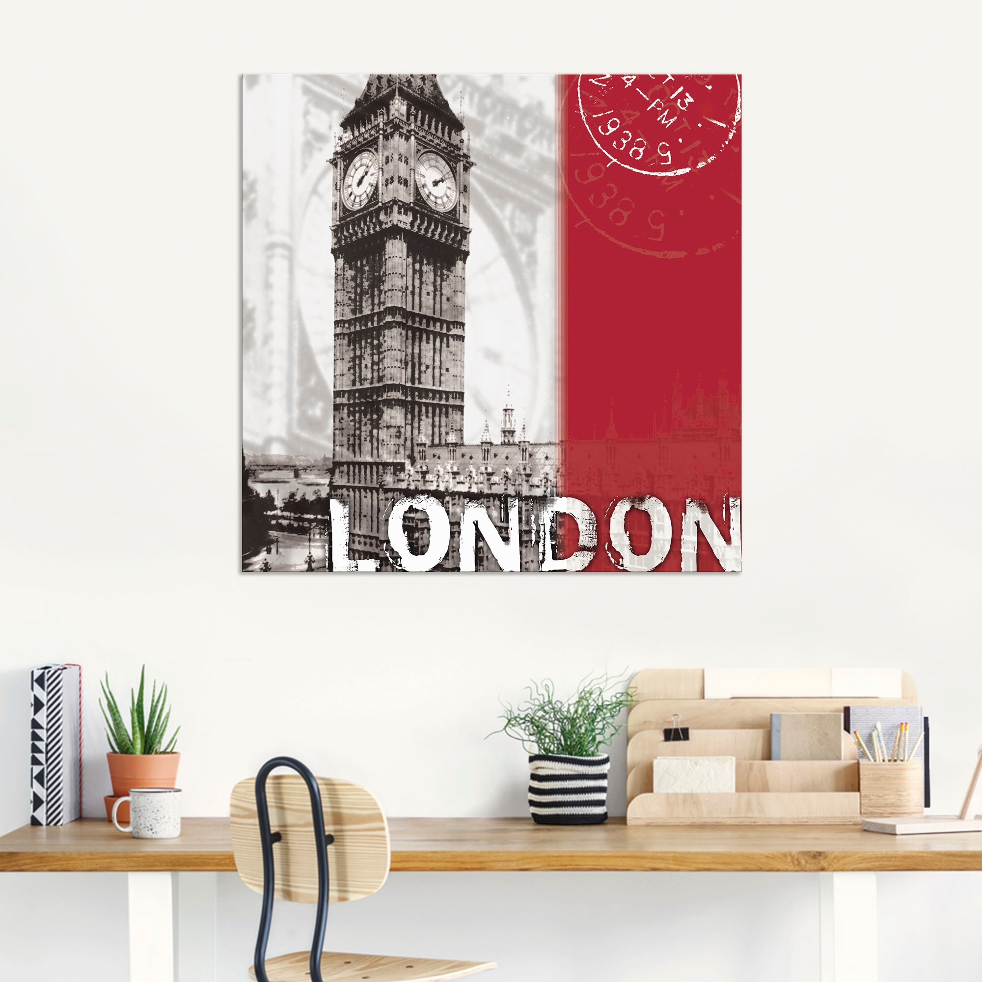 Artland Wandbild »London_bordeauxrot«, Gebäude, (1 St.), als Alubild, Outdoorbild, Leinwandbild in verschied. Größen