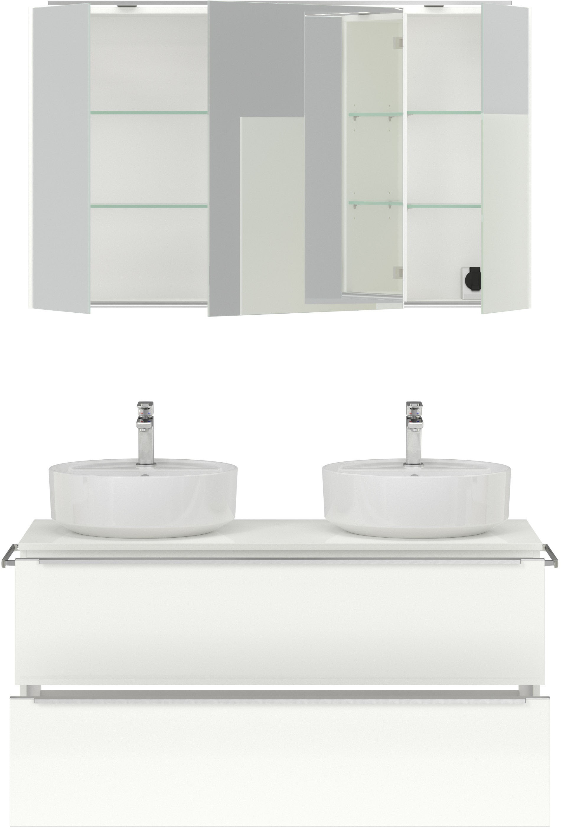 nobilia® Badmöbel-Set »Alvene«, (2 St., vormontiert, mit Soft-Close), inkl. Spiegelschrank mit Beleuchtung und Dimmerfunktion, in 4 Breiten