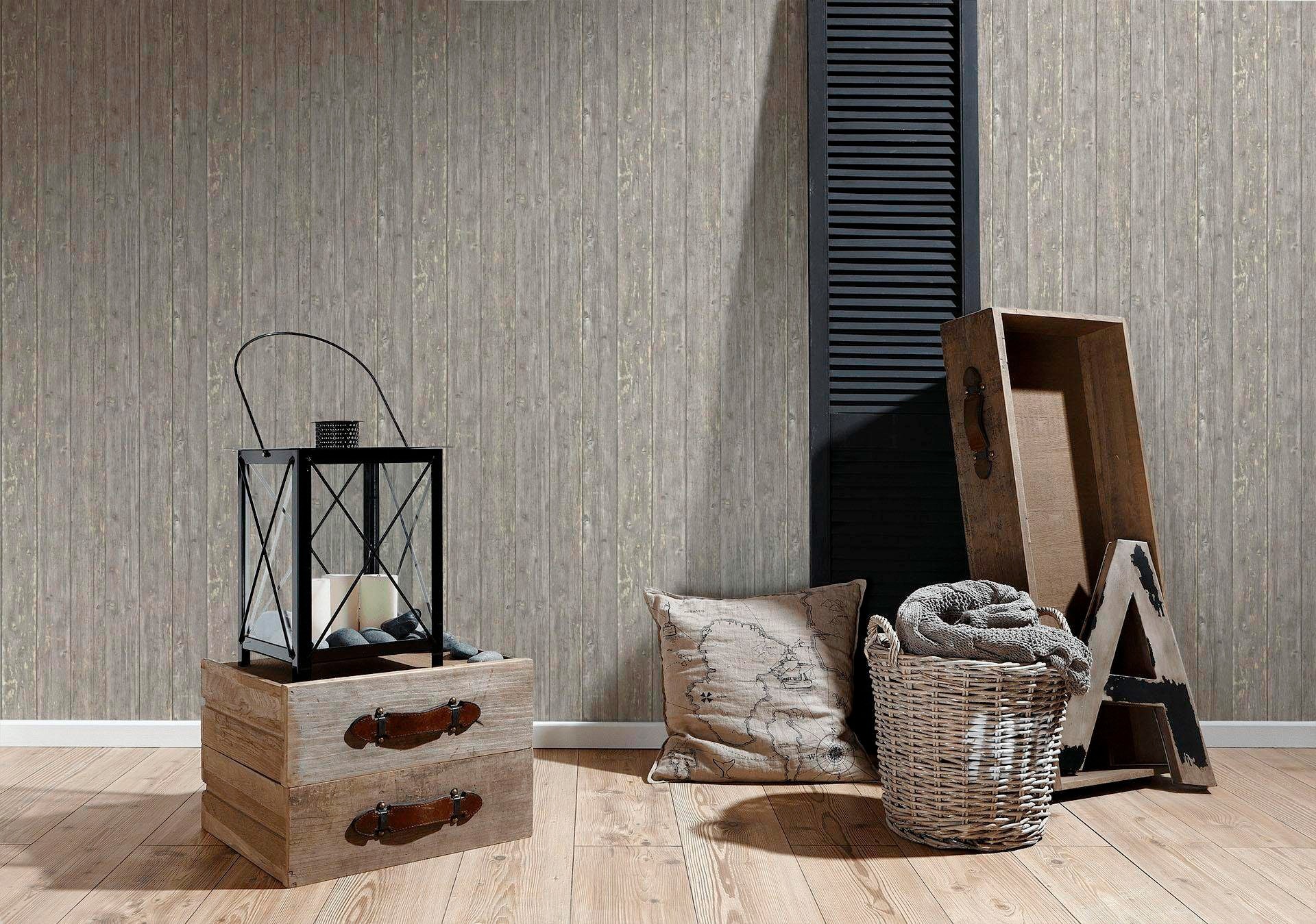living walls Vliestapete »Authentic Walls Vintage«, gemustert-matt-Holz-realistisch-uni, Tapete einfarbig Beton-Optik Tapeten Wohnzimmer Schlafzimmer Küche