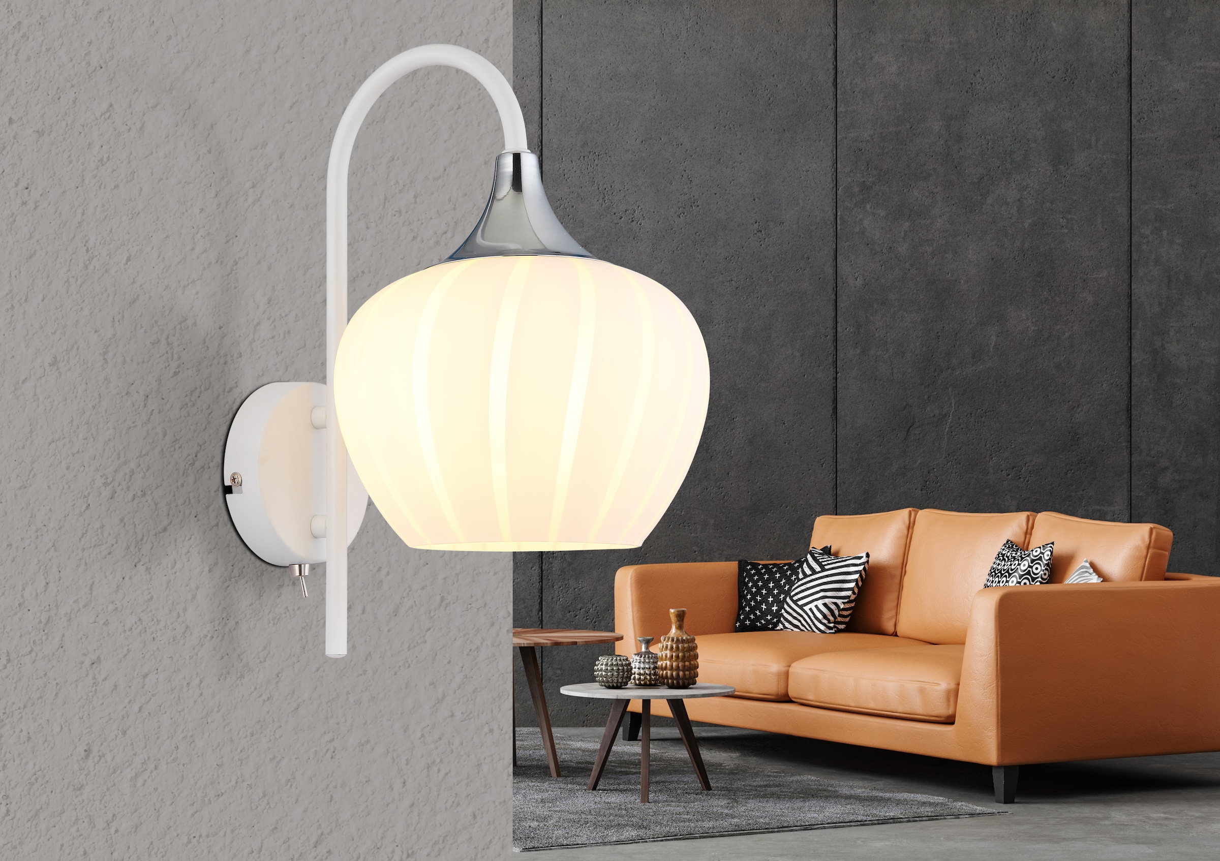 GLOBO LIGHTING Wandleuchte »MAXY«, Leuchtmittel E27 | ohne Leuchtmittel, Wandlampe/Metall/Glas Dekorillen/Lichtschein: abwärts/weiß chrom