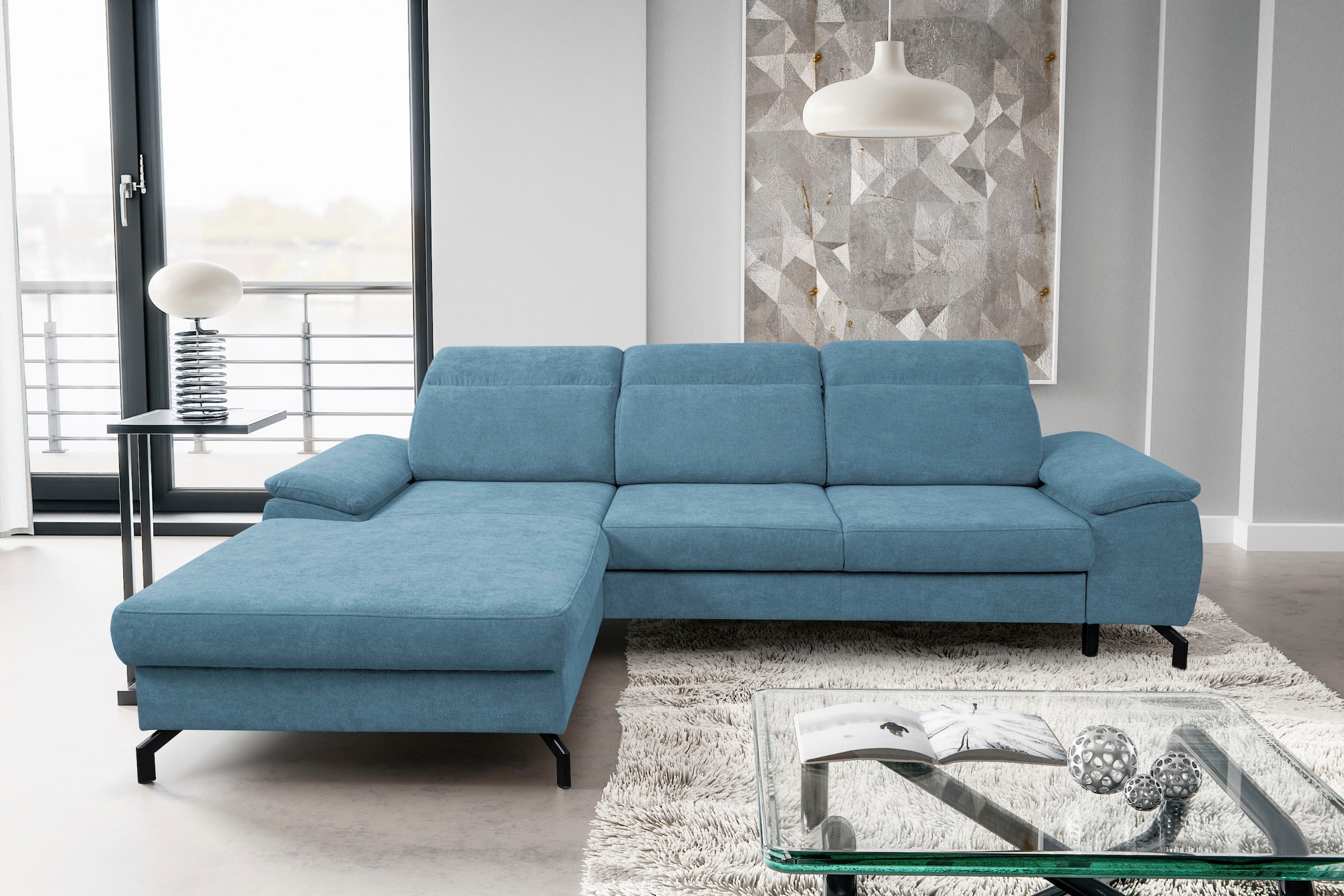 Ecksofa »Panama L-Form«, Modernes Sofa mit Schlaffunktion, Bettkasten, Kopfteile...