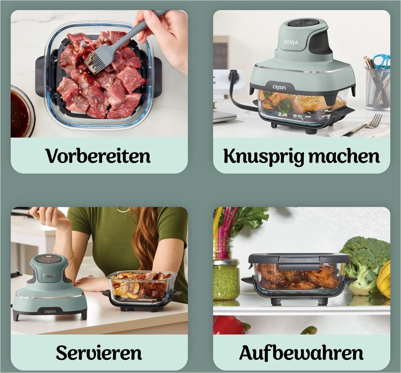 NINJA Heißluftfritteuse »CRISPi 4-in-1 Sage - FN101EUSG« 1700 W tragbar