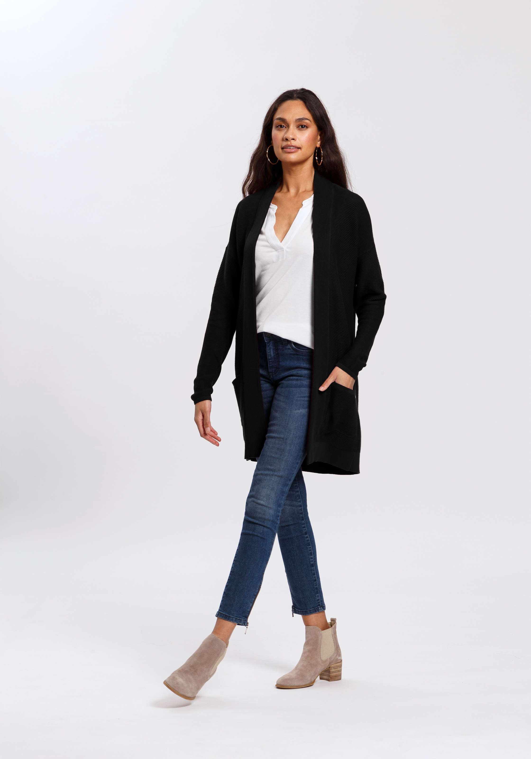 TOM TAILOR Longstrickjacke aus Rippstrick mit aufgesetzten Taschen