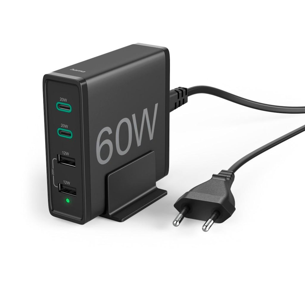 Hama USB-Ladegerät »4fach USB-Ladestation 60 Watt Ladegerät, 2x USB-C PD, 2x USB Multiport«