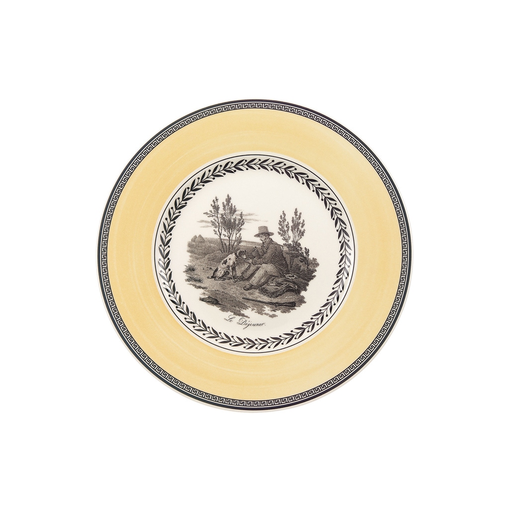 VILLEROY & BOCH Frühstücksteller "Frühstücksteller Audun Chasse ø 21,6 cm weiß-grau-gelb", bunt, Speiseteller