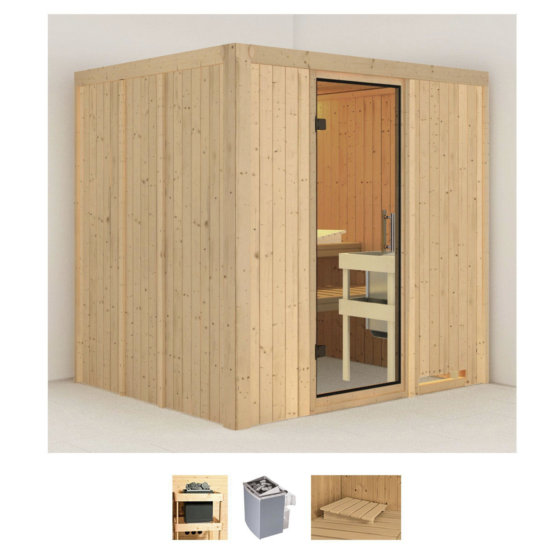 KARIBU Sauna "Solida", Saunaofen, integrierte Steuerung, 9 kW, beige, Saunen, Ofen 9 kW integr. Strg