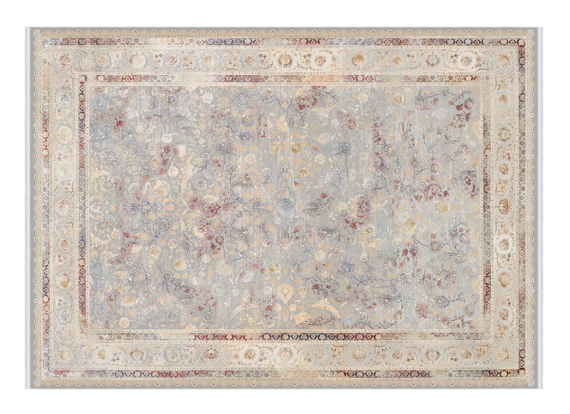 Teppich OCI DIE TEPPICHMARKE "MYSTIC LIMITED", bunt (grau, multicolor), B:67cm H:7mm L:130cm, Polyacryl, Teppiche, Teppich, florale Muster in 3D-Optik, maschinell gewebt, Viskose 3