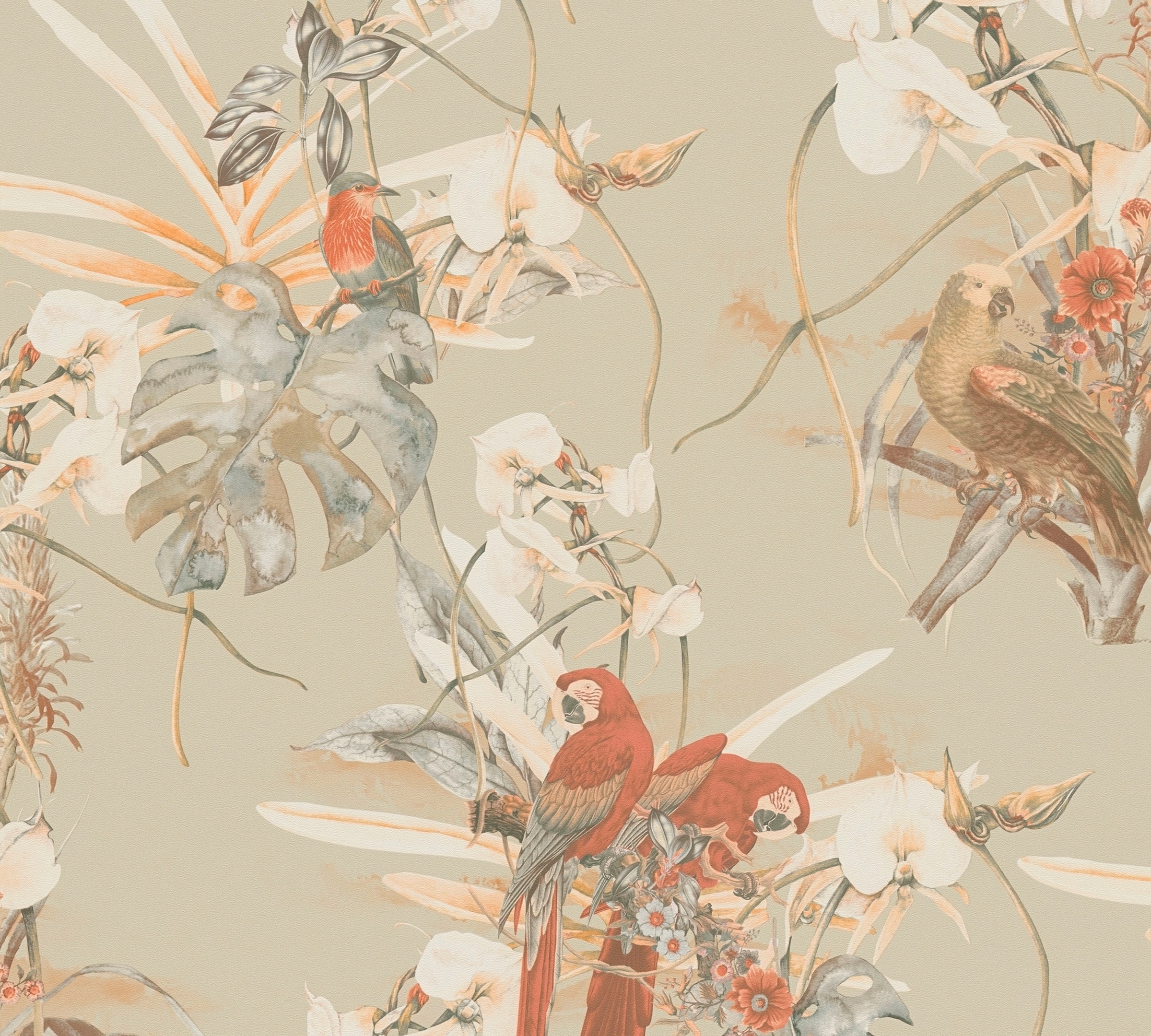 A.S. Création Vliestapete »PintWalls Papagei Floral«, matt-gemustert-neutral, Blätter Tapeten Wohnzimmer Schlafzimmer Küche modern Design Wandtapete