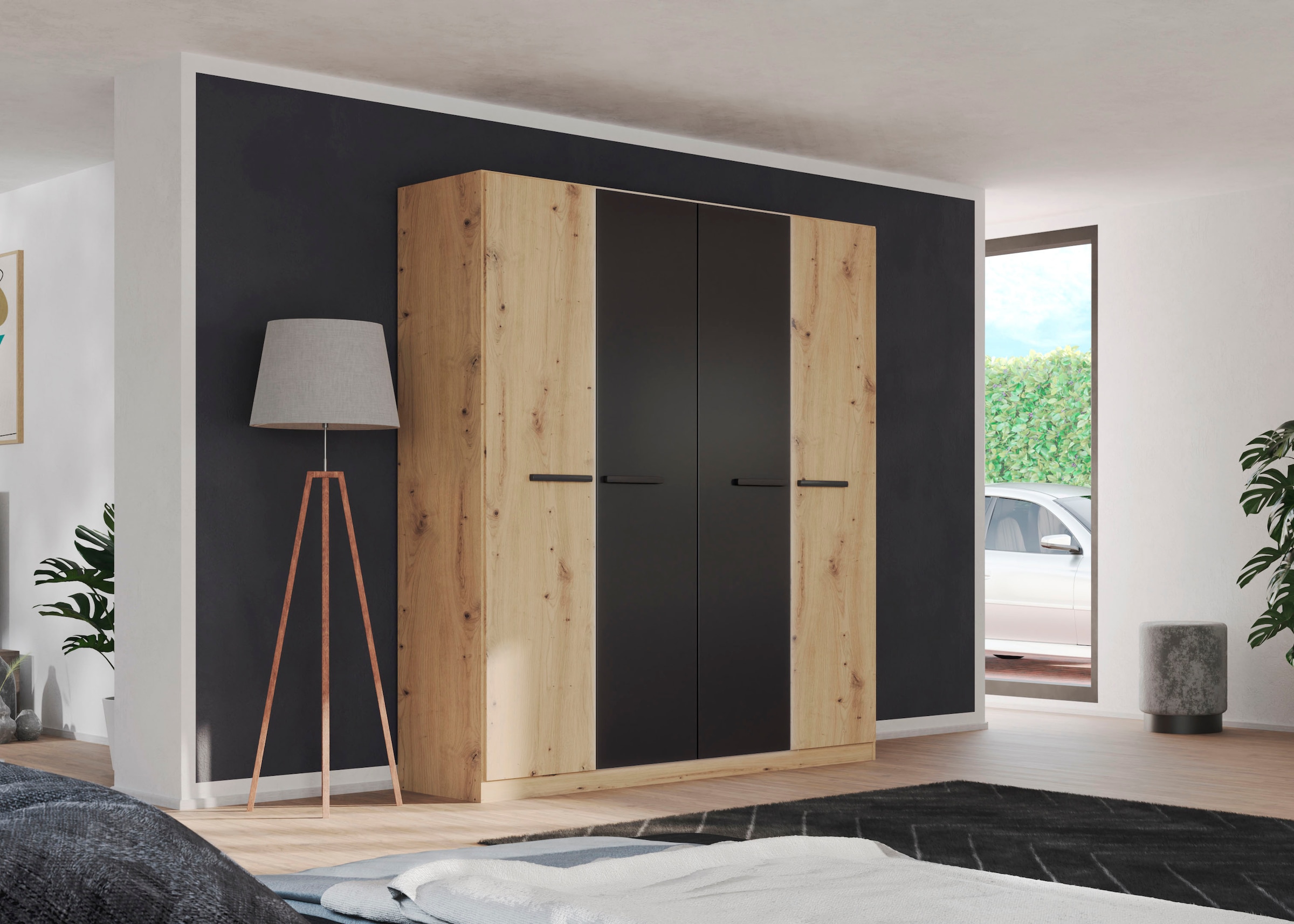 rauch Drehtürenschrank »Kleiderschrank Schrank Garderobe Garderobenschrank Stauraumwunder MODI«, optional mit Spiegel MADE IN GERMANY