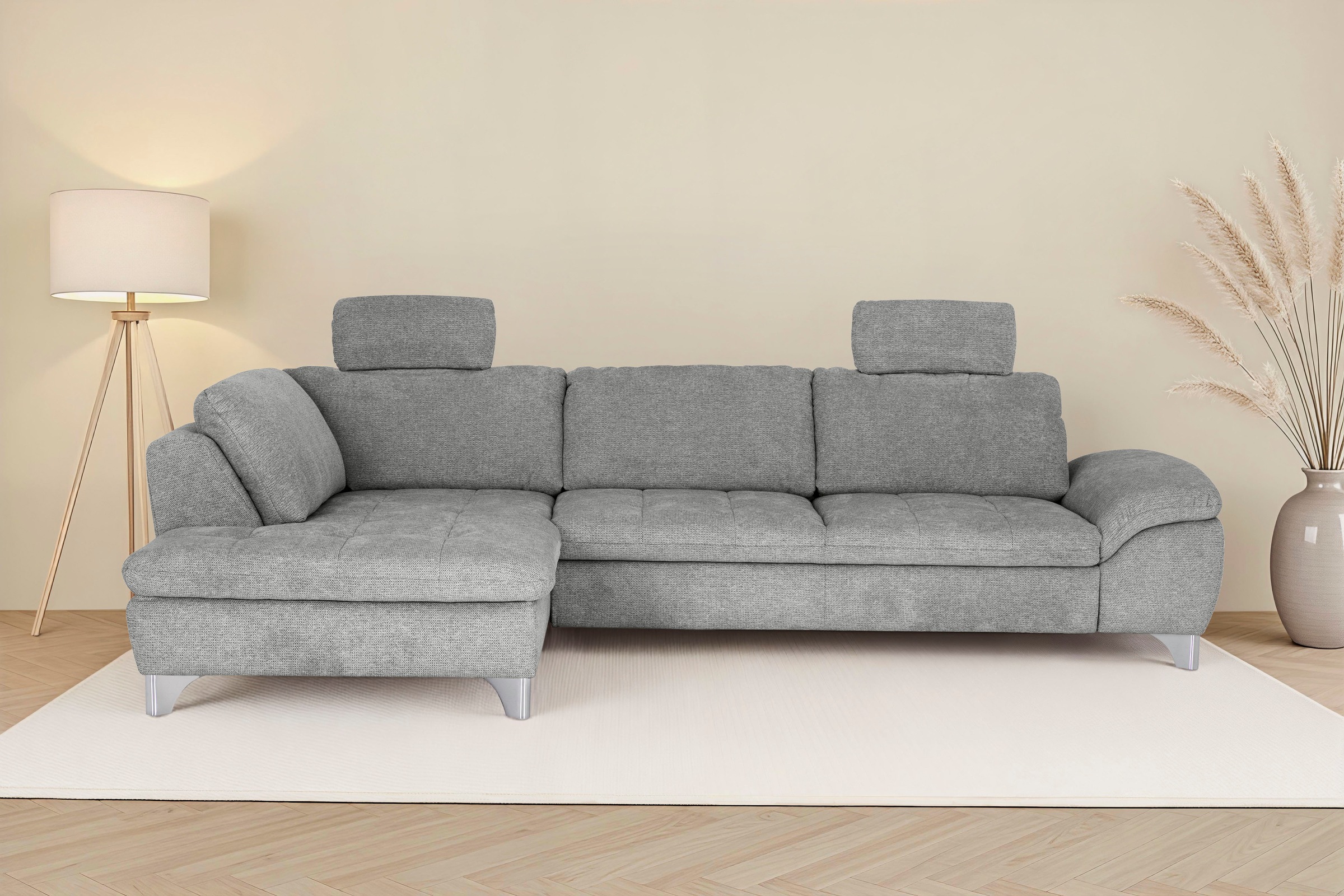Die PlanBar Ecksofa "Ottomane MP-IN14007 L-Form, Breite 306 cm" wahlweise mit Schlaffunktion und verstellbaren Kopfstützen