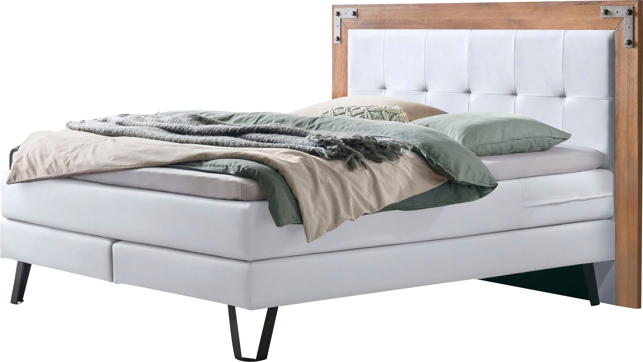 HASENA Boxspringbett Oakland, Boxspringbett, Industrial Look, Kopfteil aus Wildeiche, Used-Look