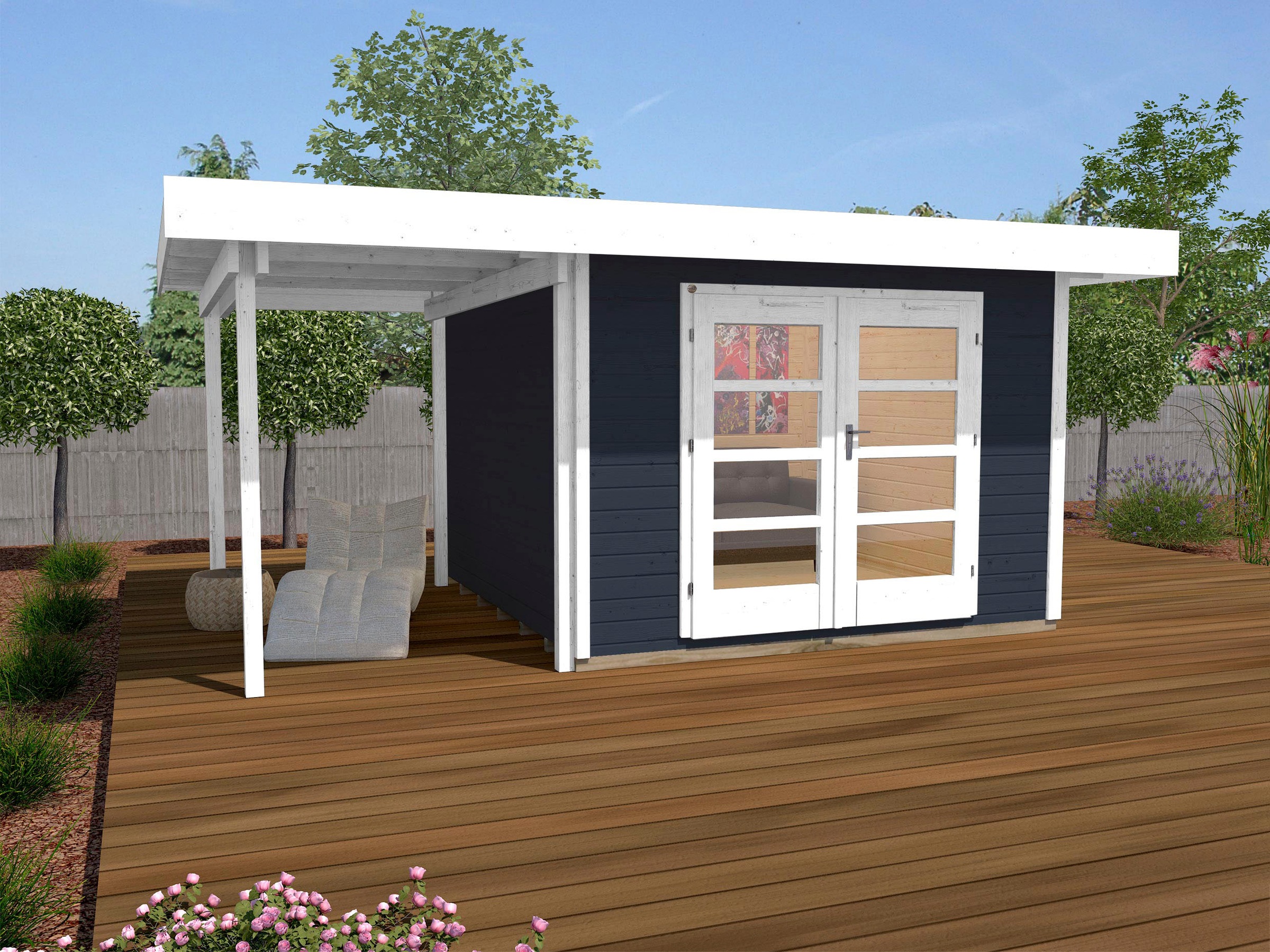 weka Gartenhaus »Designhaus 126 Plus«, (Set), mit Anbaudach