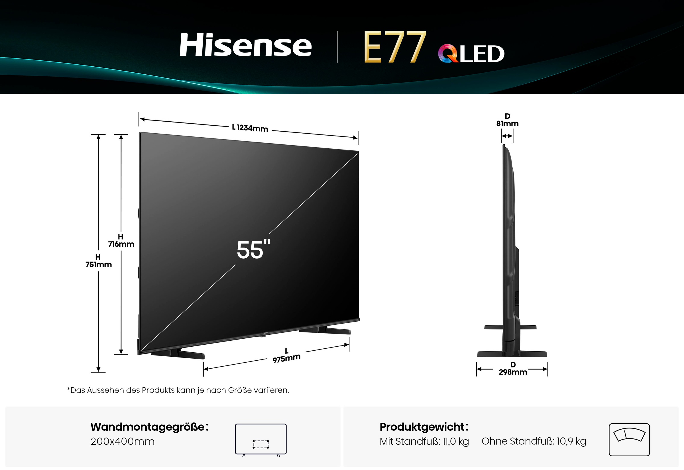 Hisense QLED-Fernseher »55E77Q«, 4K Ultra HD, Smart-TV, 4K UHD QLED