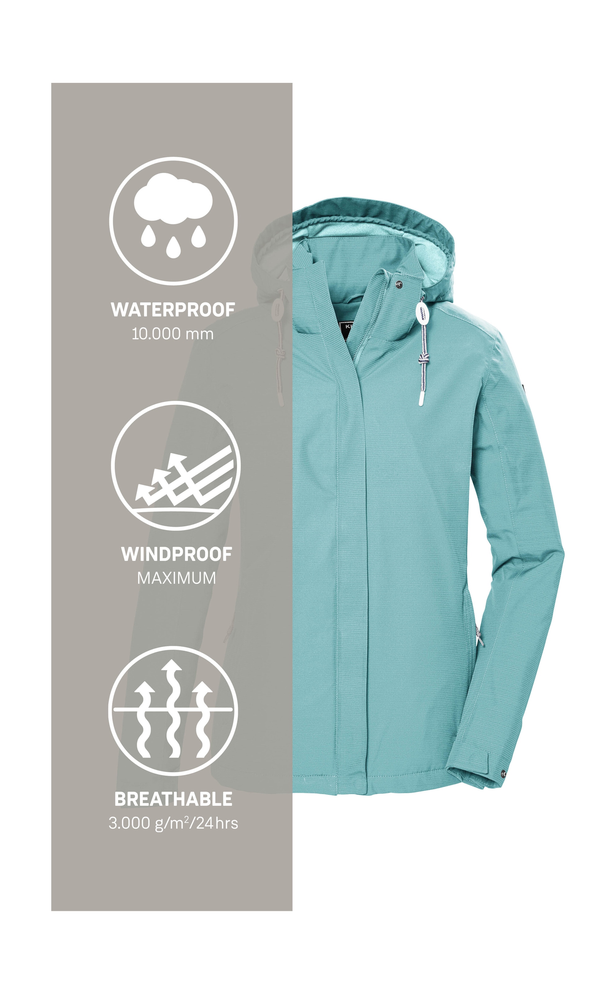 Killtec Outdoorjacke »KOS 61 WMN JCKT«, Wasserdicht, atmungsaktiv, abnehmbare Kapuze, nachhaltige Herstellung