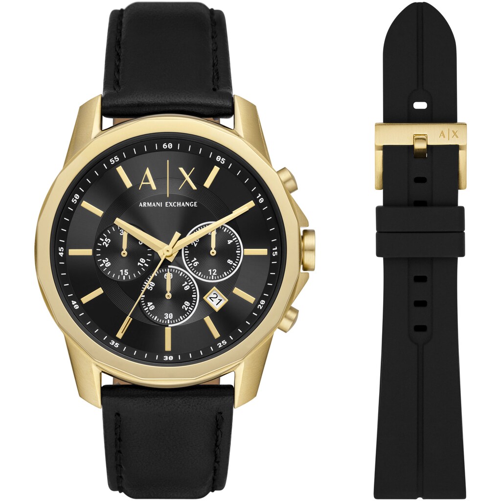 ARMANI EXCHANGE Chronograph »AX7133SET«, (Set, 2 tlg., mit Wechselband aus schwarzem Silikon)