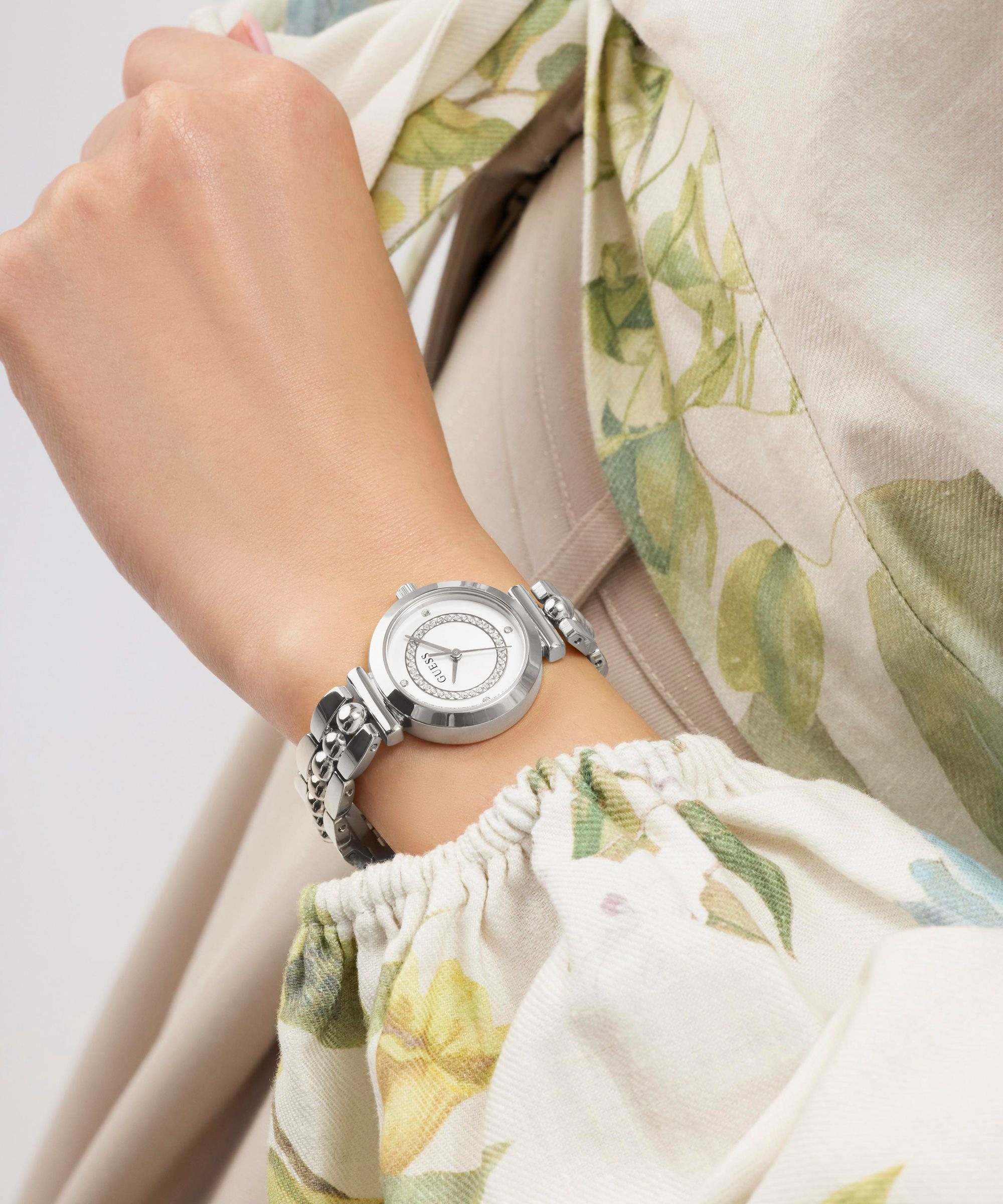 Guess Quarzuhr »LEENA« Armbanduhr, Damenuhr, Edelstahlarmband, analog