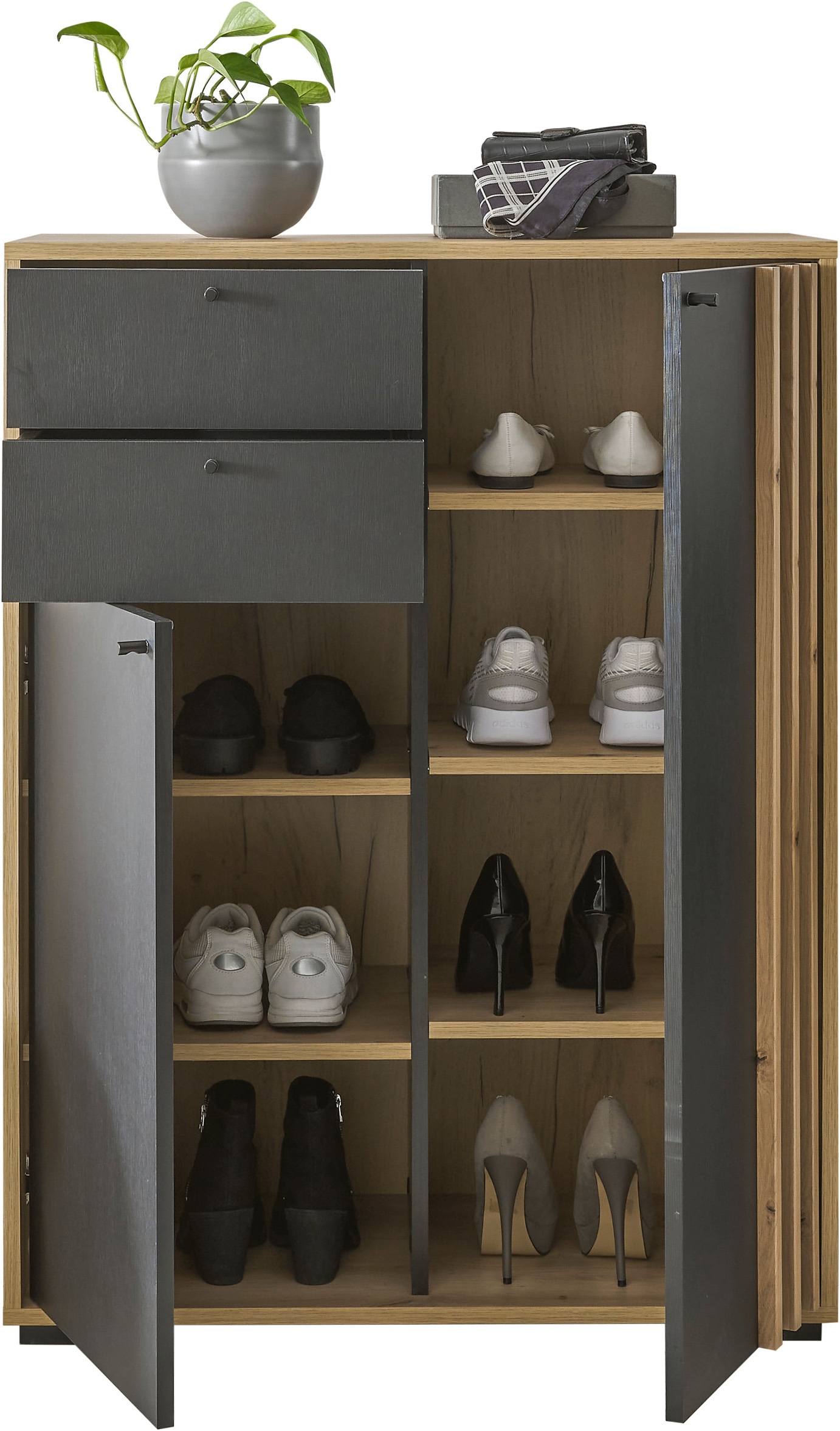 HBZ Schuhschrank »Volano«, (1 St.), schwarz, Garderobenschrank mit Profilleisten in Eiche Artisan