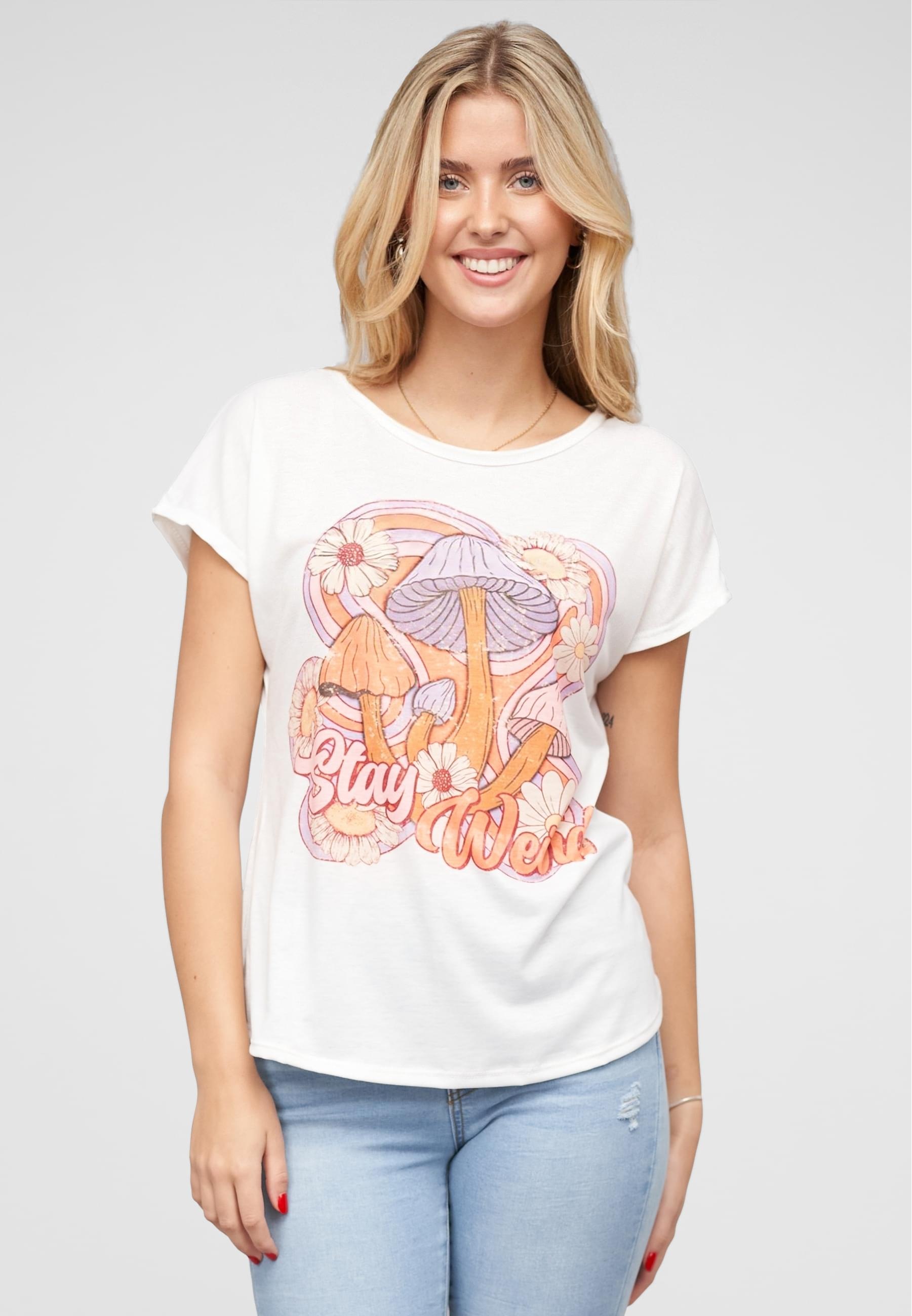 CLOUD 5IVE T-Shirt »CLOUD 5IVE Viskose T-Shirt mit Pilz Print«, (1 tlg.)